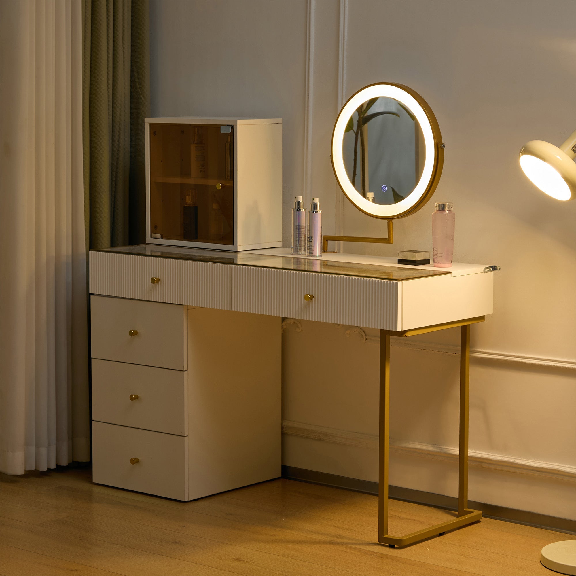 Logidon Kaptafelset met LED-spiegelglasblad Wit 120x45x115