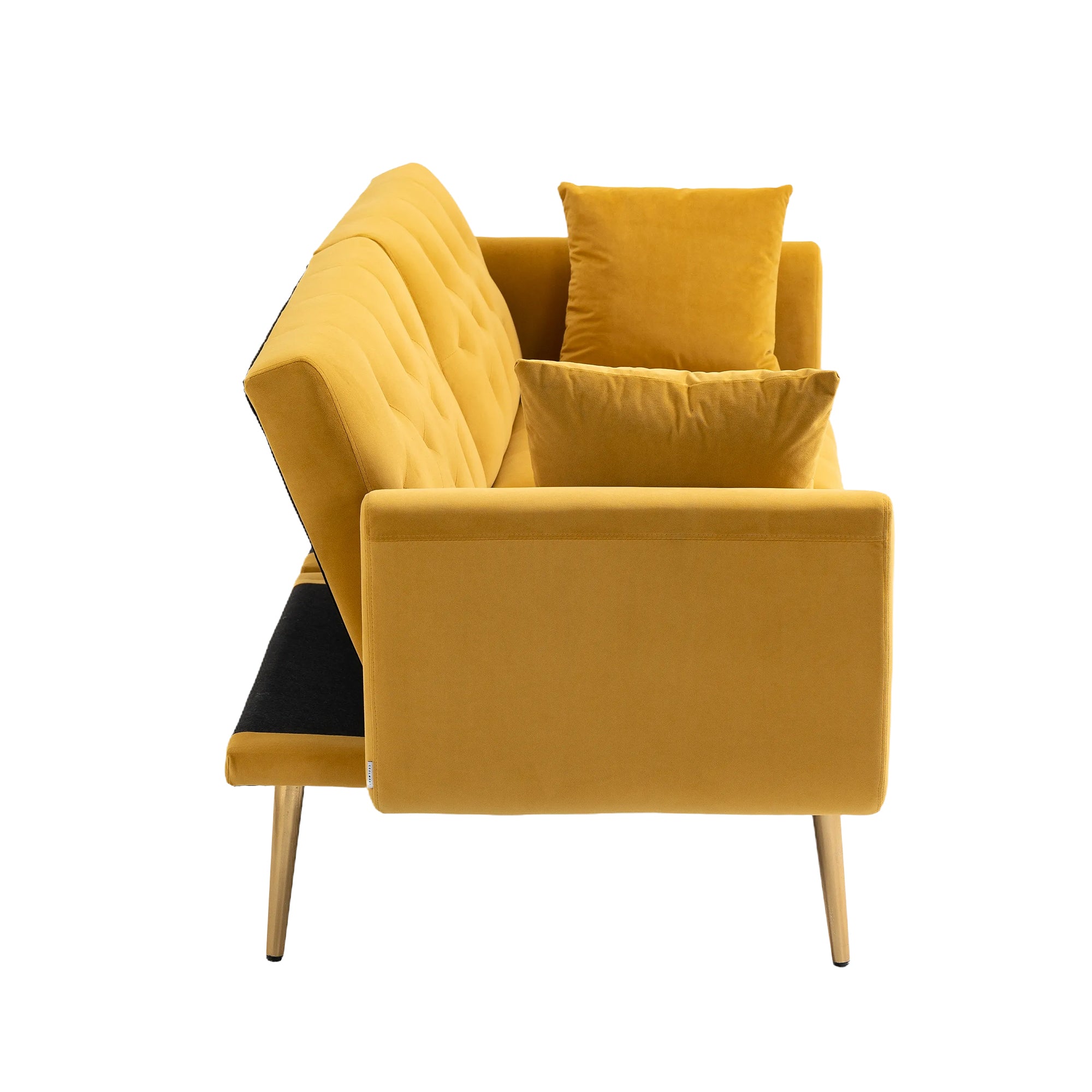Logidon Luxe 3-zits designbank mosterdgeel fluweel slaapbank 3 posities