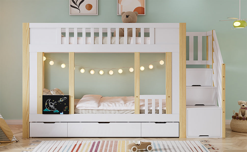 Logidon stapelbed kinderhoogslaper met trapkast opbergruimte 90x200