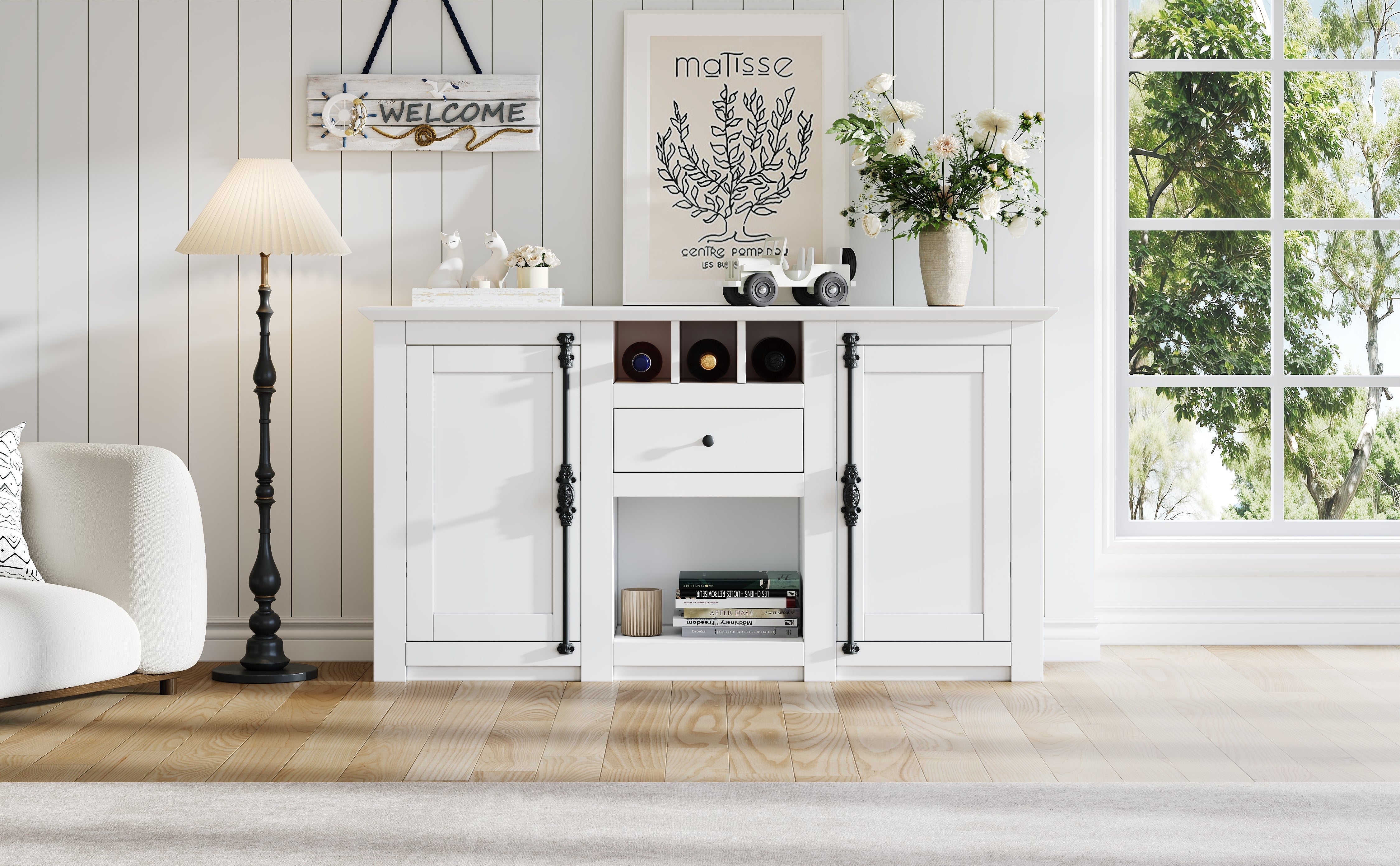 Logidon dressoir 130x35x70 cm wit 2 deuren, 1 lade, 3 wijnvakken