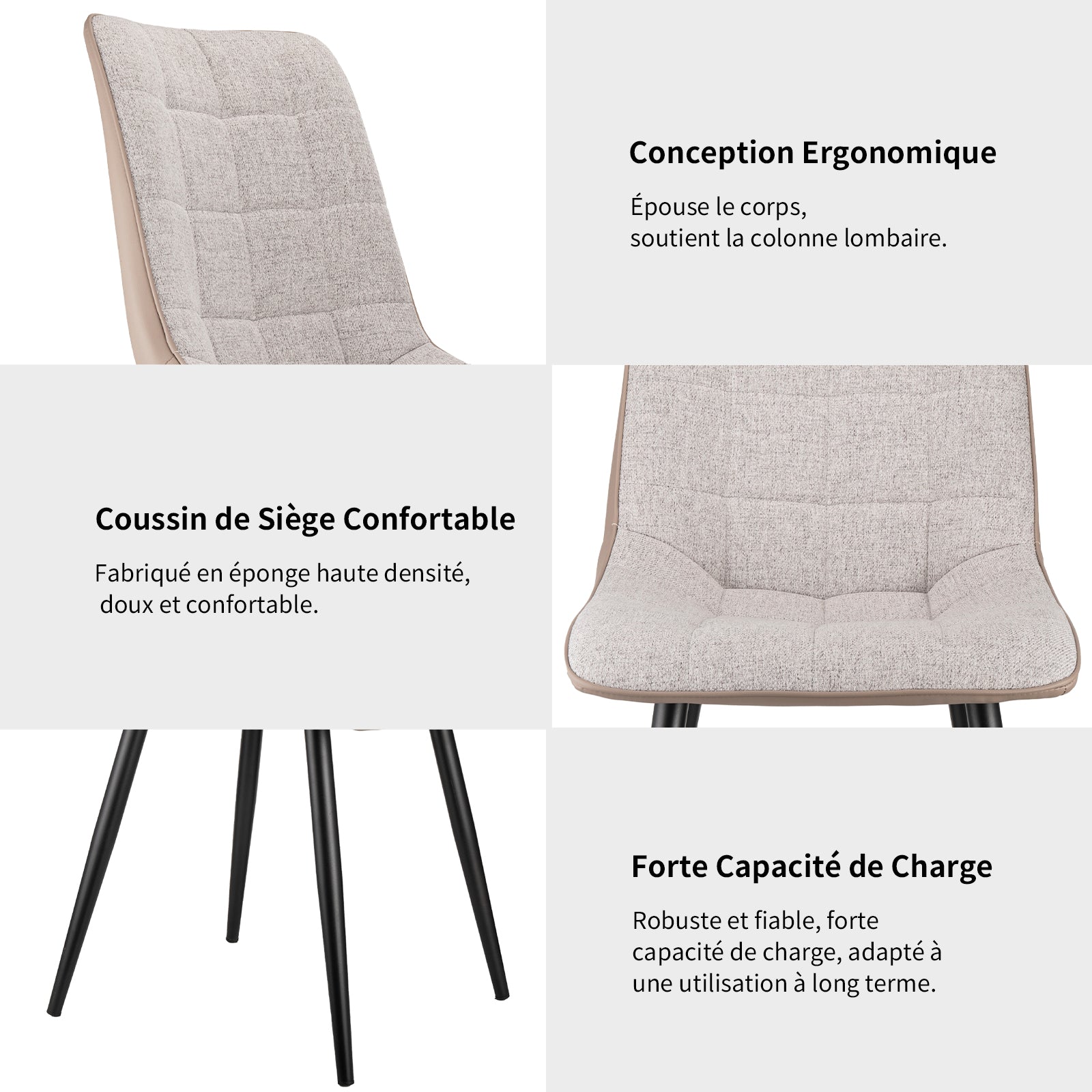 Logidon set van 2 gestoffeerde stoelen grijs linnen stof kunstleer metalen frame