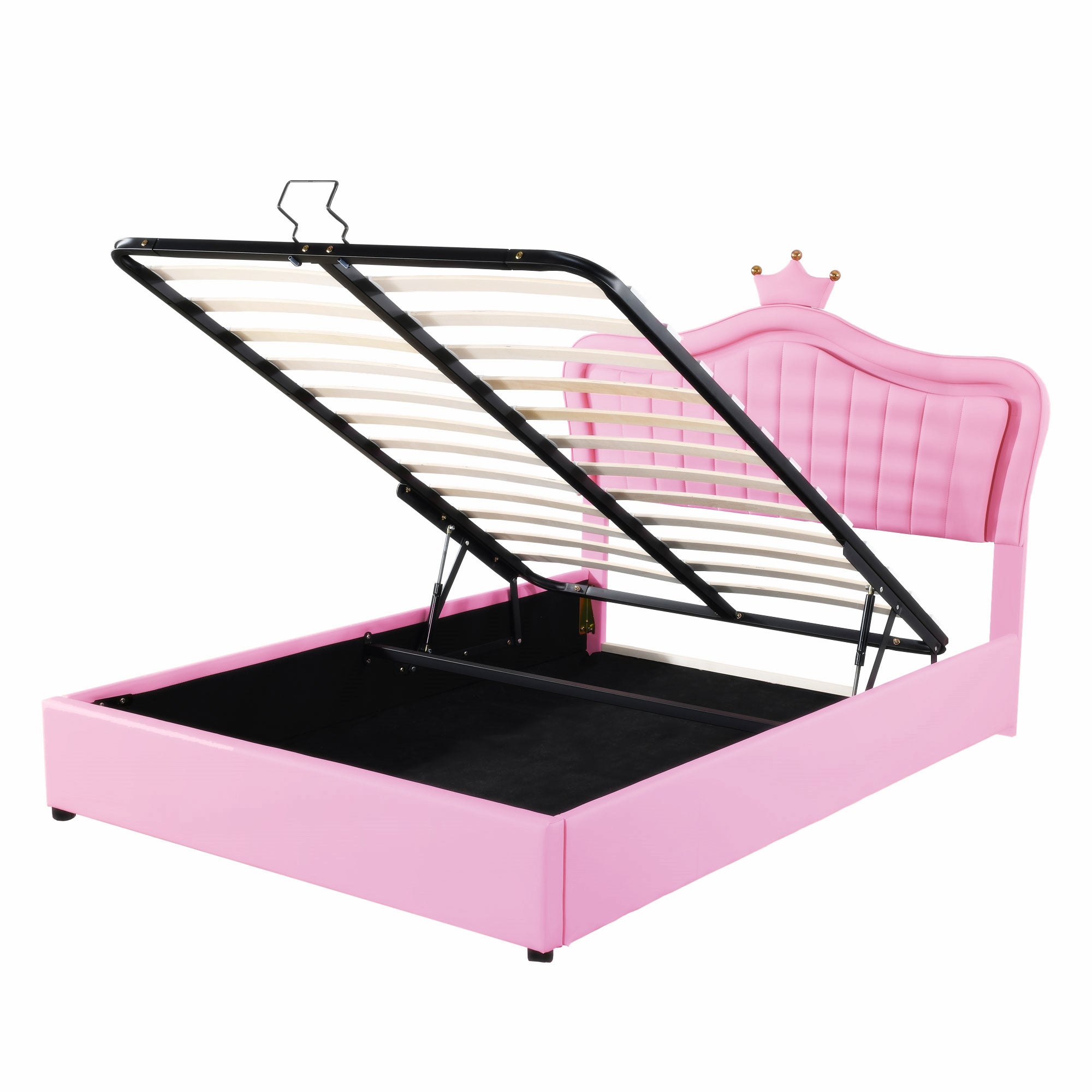 Logidon kinderbed 140x200 roze gestoffeerd bed met hydraulische opbergruimte