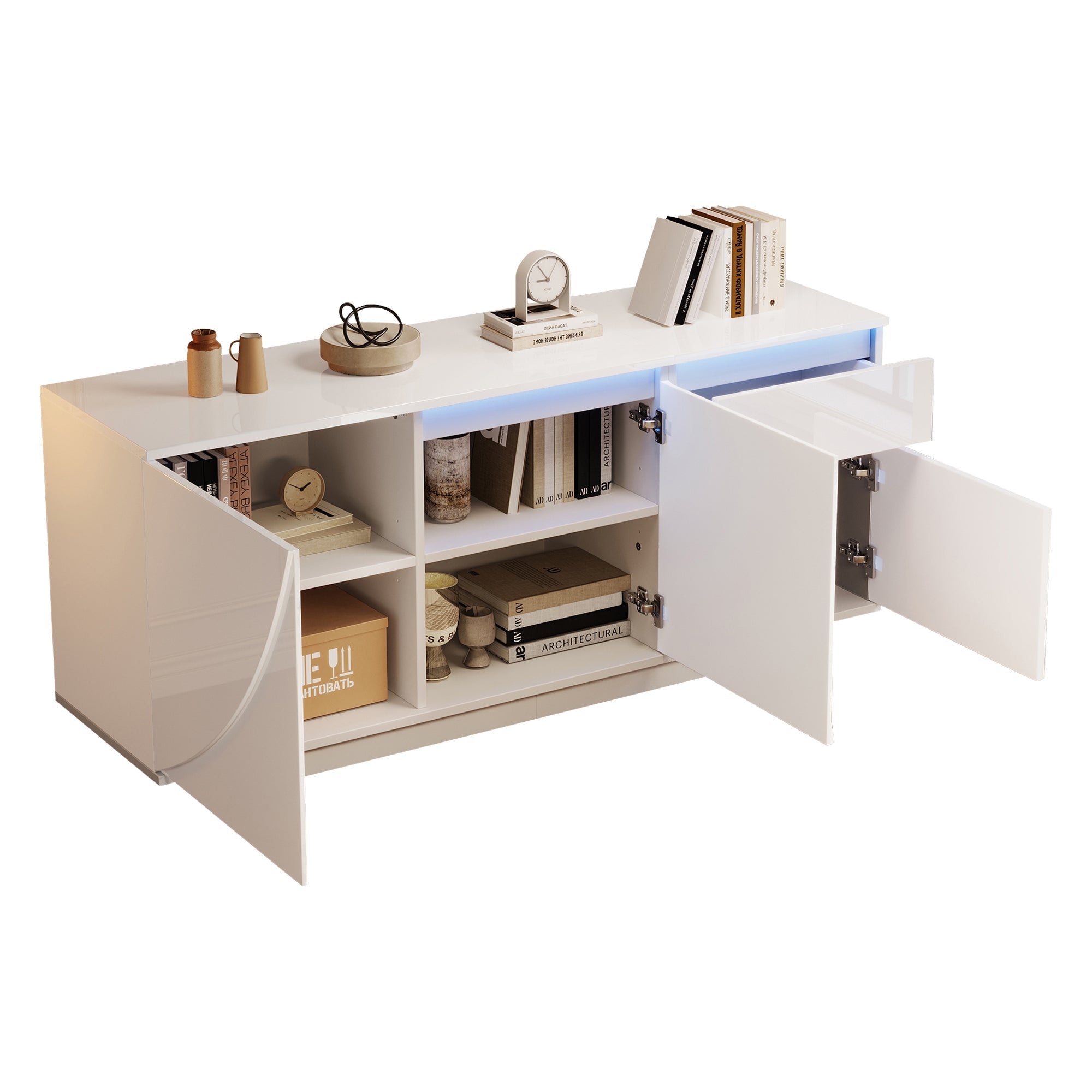 Logidon 140 x 40 x 60 cm hoogglans dressoir wit met LED