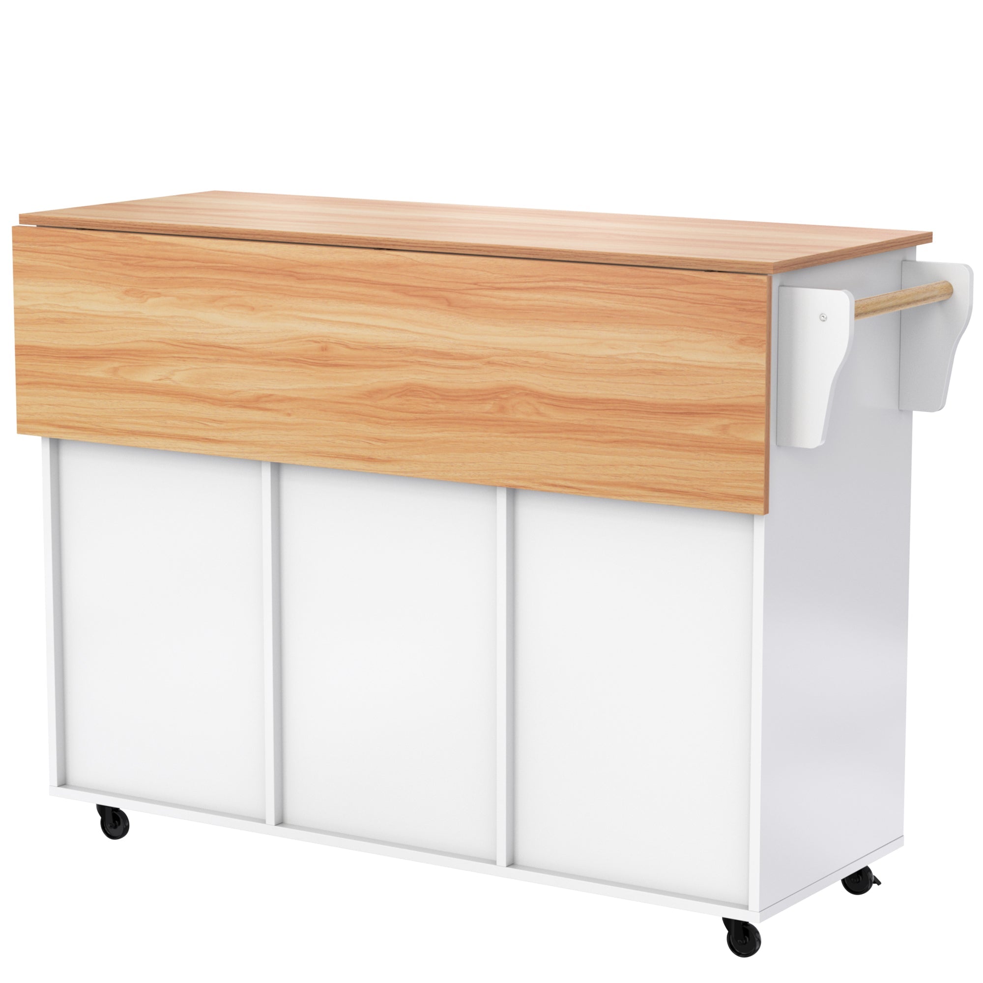 Logidon keukeneiland 129x46 cm met opklapbaar tafelblad, 5 wielen, wit
