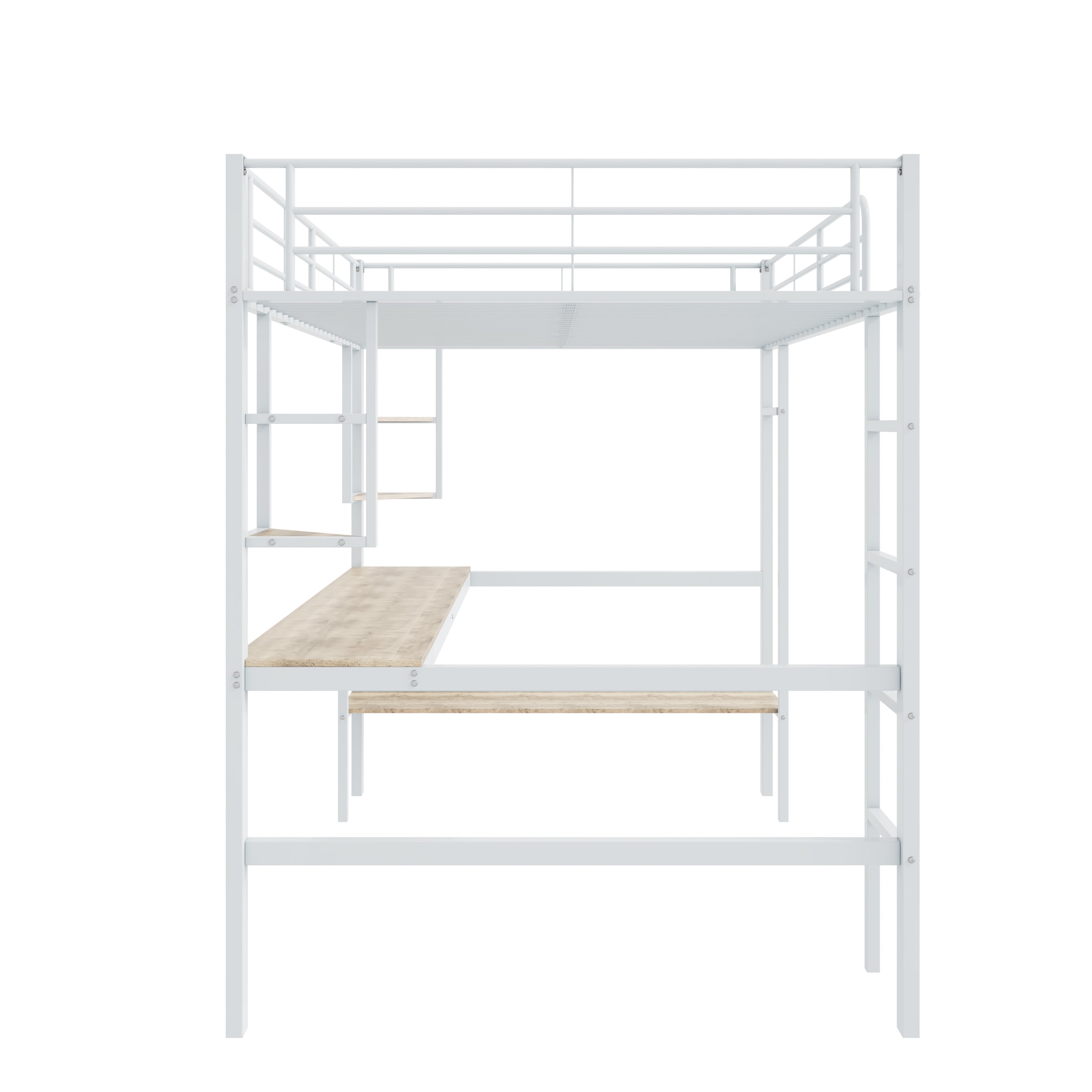 Logidon 90x200cm metal bed loft bed with desk and shelves white