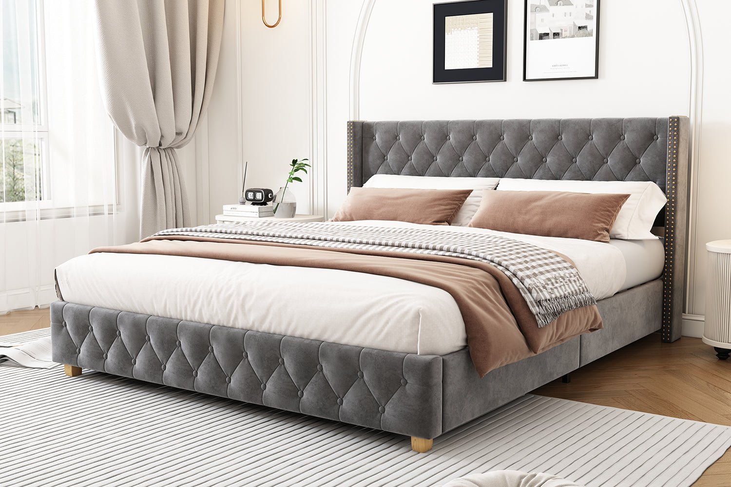 Logidon gestoffeerd bed 140x190 cm veloursgrijs, lattenbodem, hoofdeinde