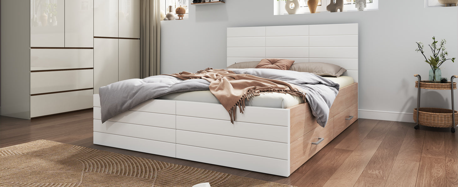 Logidon tweepersoonsbed 140x200 cm houten bedsysteem met 2 lades wit