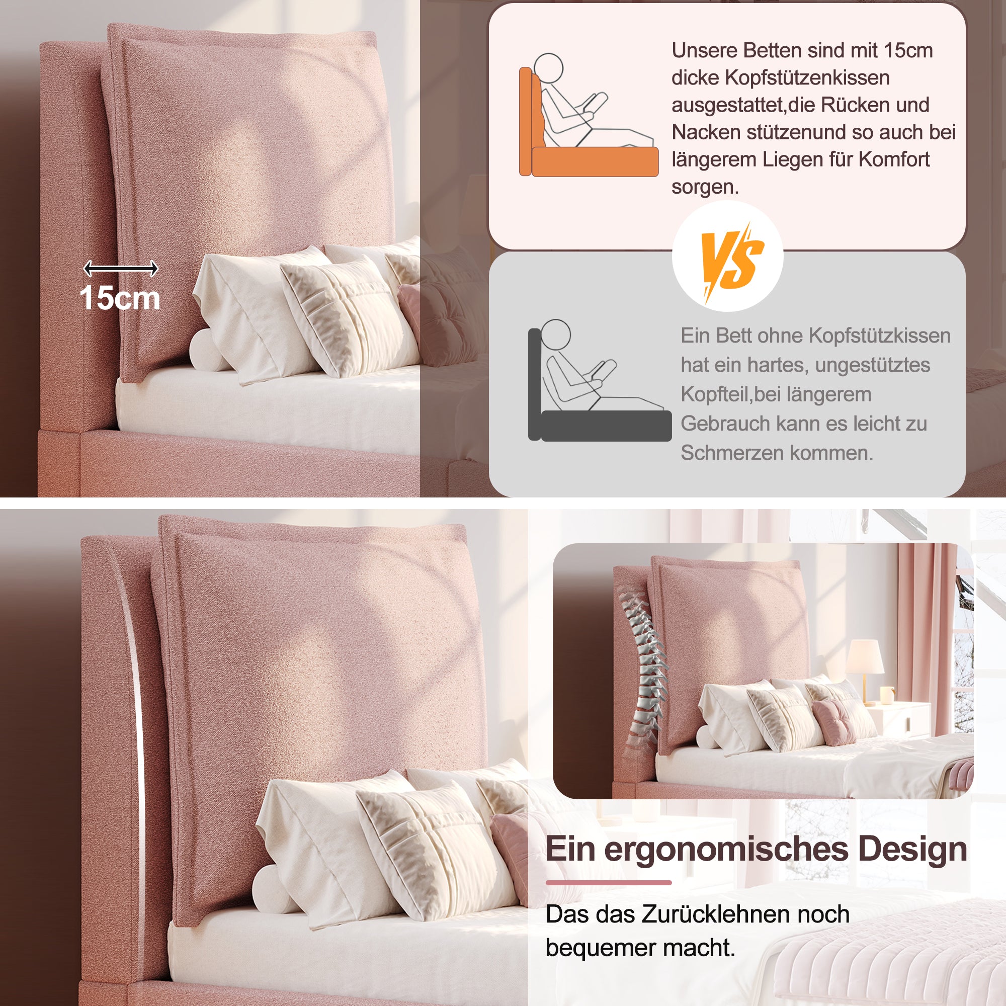 Logidon gestoffeerd bed 90x200 roze chenille met opbergruimte en lattenbodem