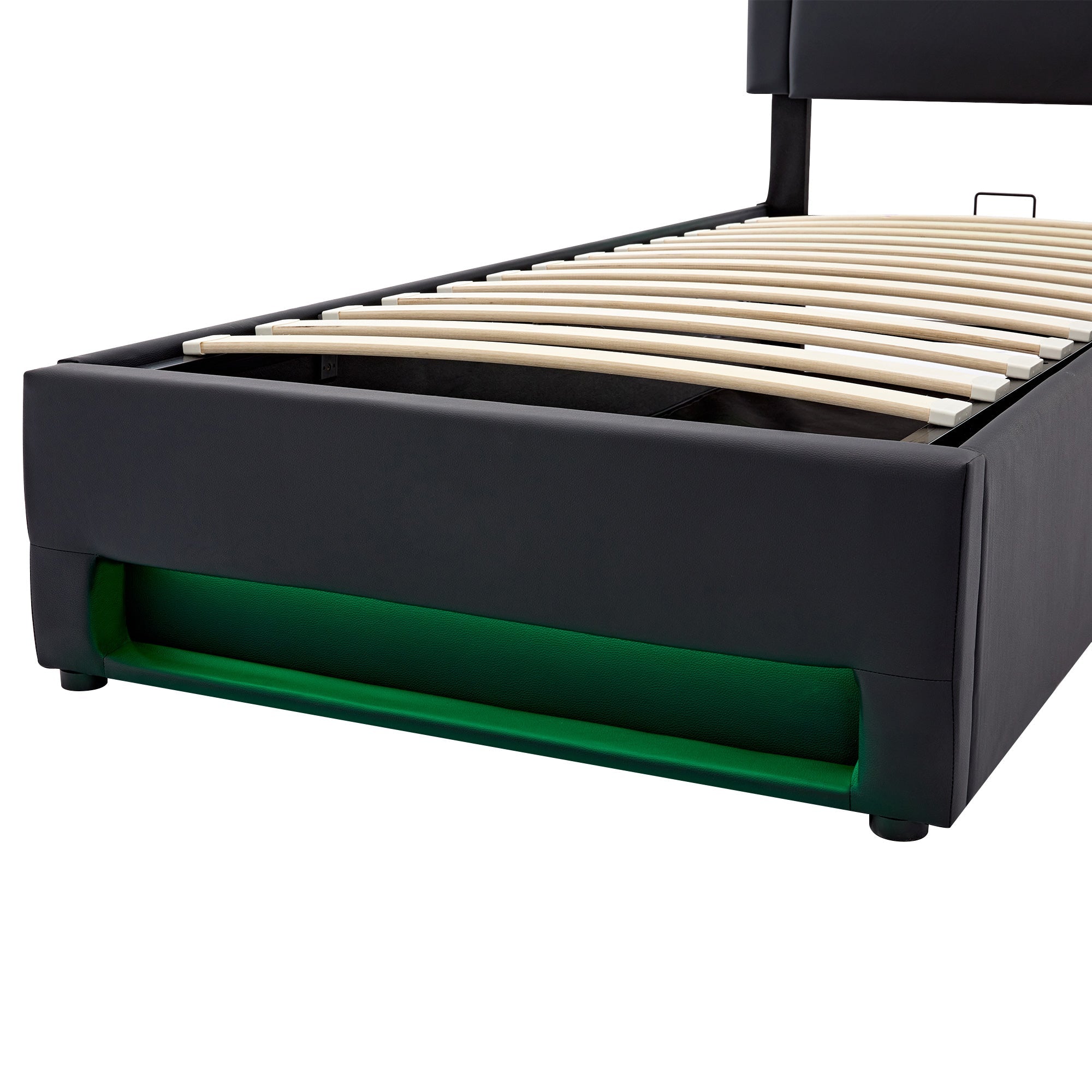 Logidon upholstered bed 90x190 cm black USB charging port LED storage space