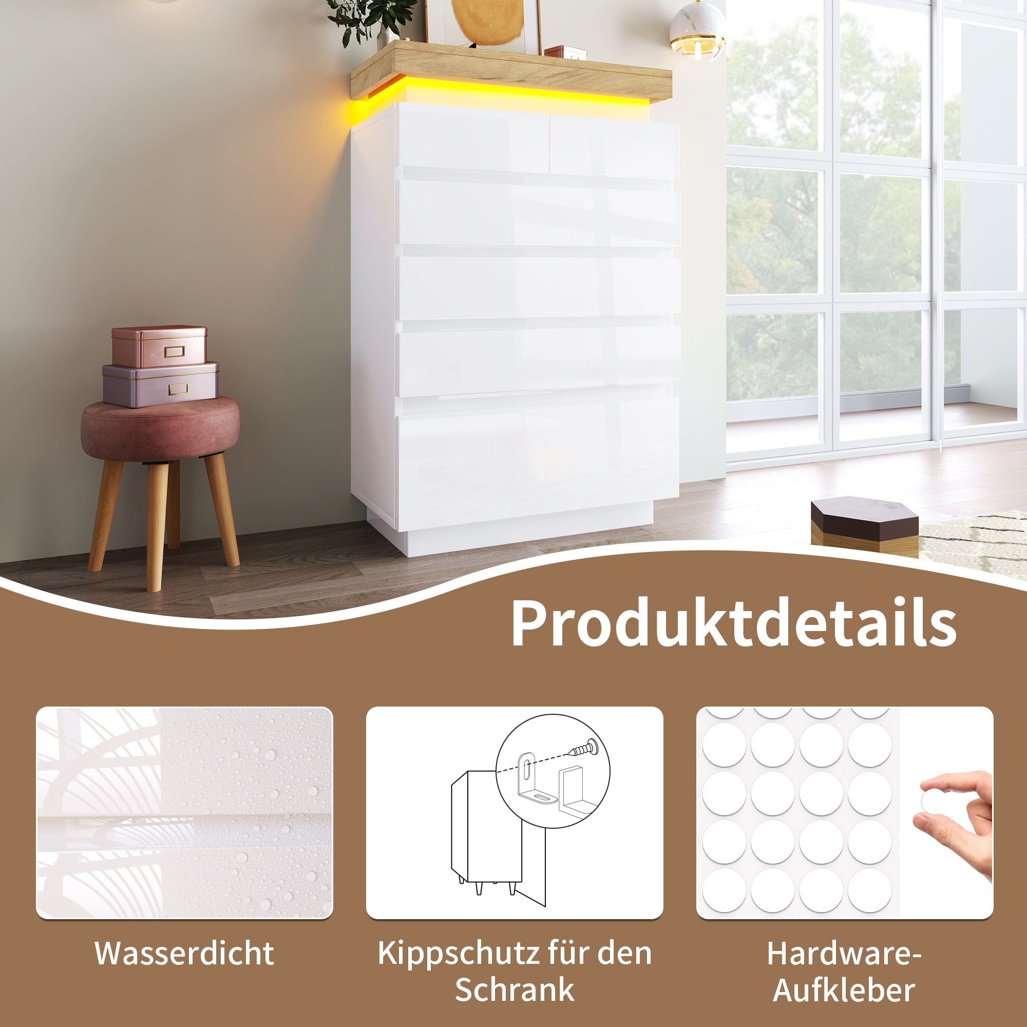 Logidon sideboard 6 drawers white 115x73x39 cm LED app control