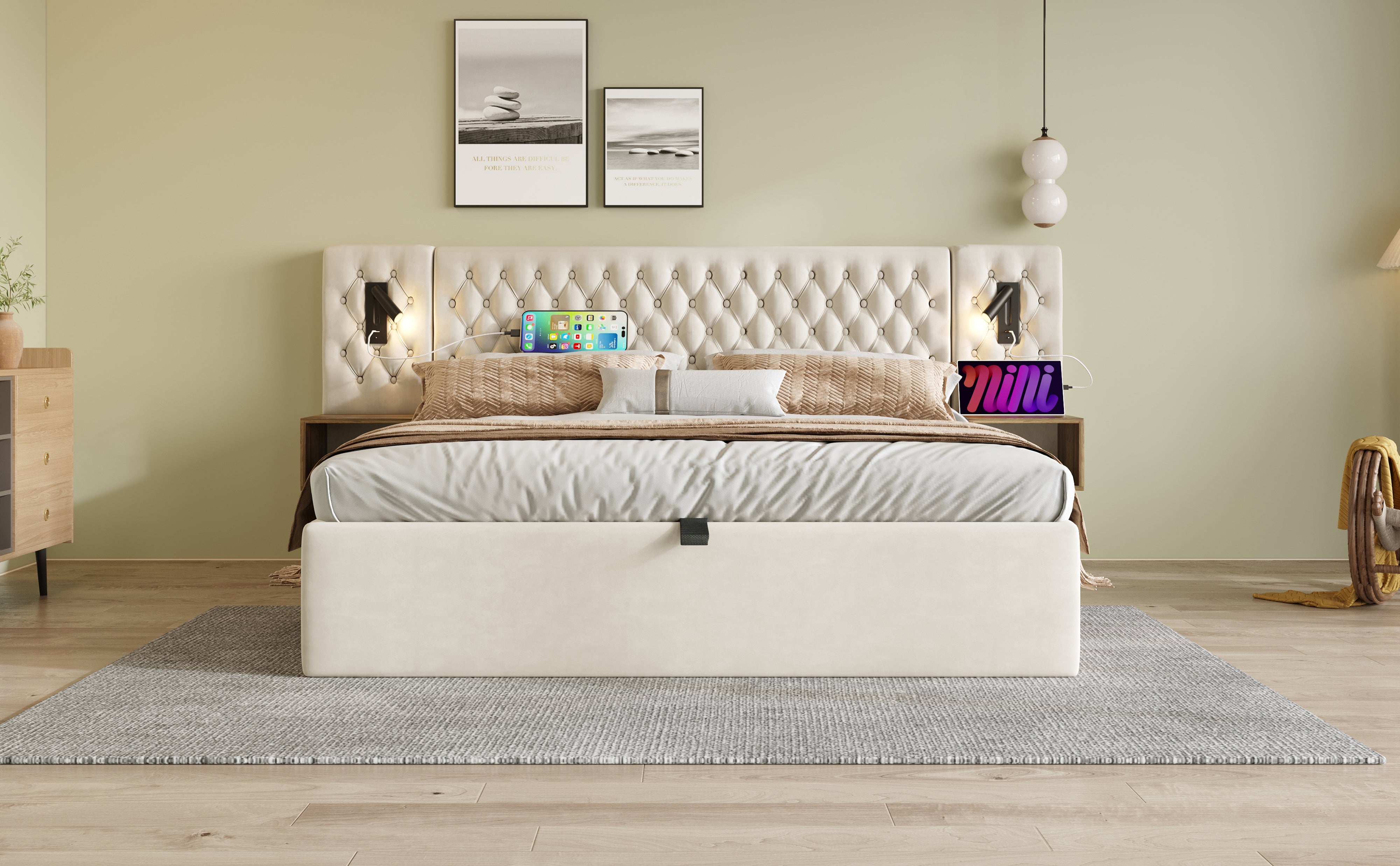 Logidon bedsysteem beige 160x200 cm hydraulisch opbergmatras