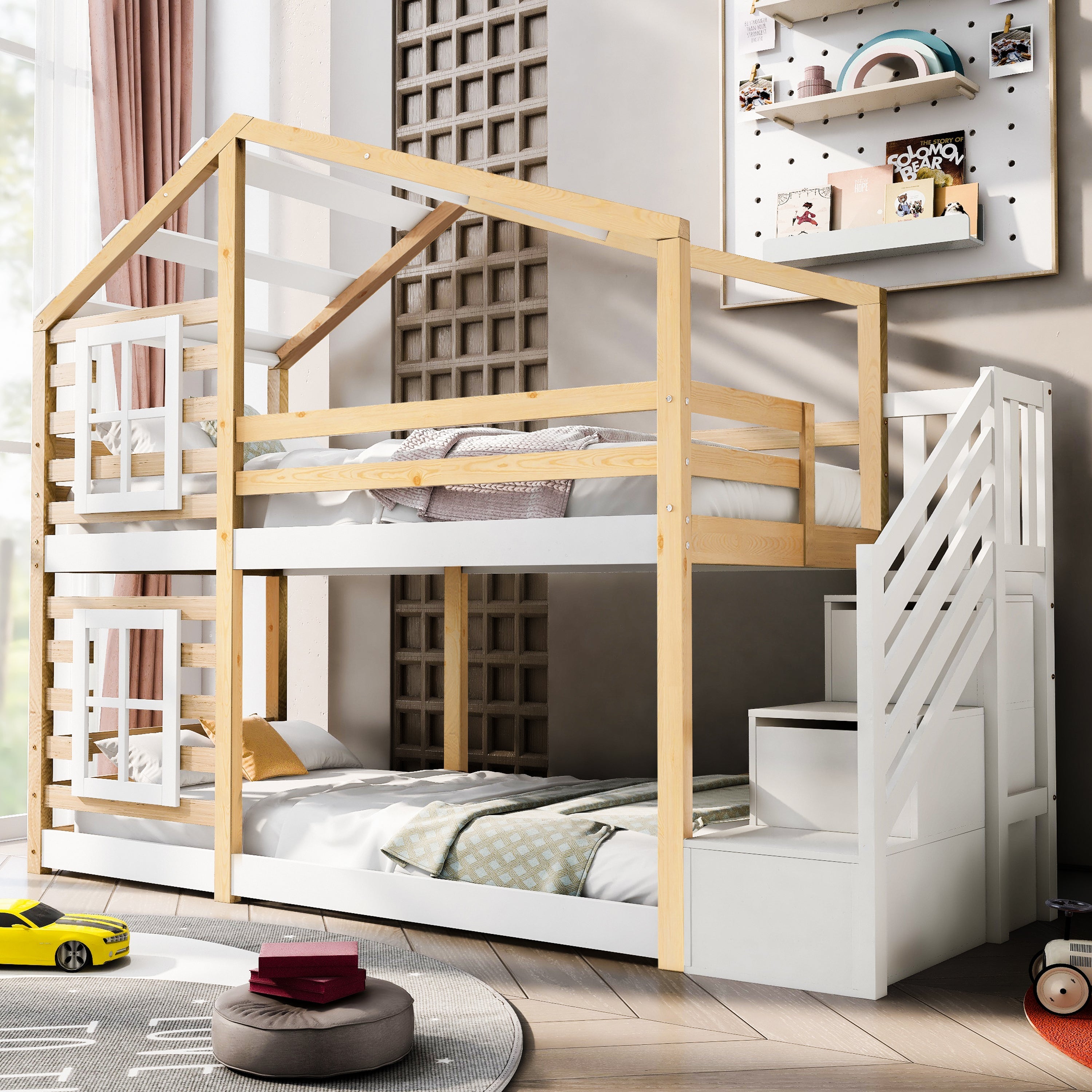 Logidon stapelbed boomhut 90x200 cm - naturel wit, 2 lattenbodems