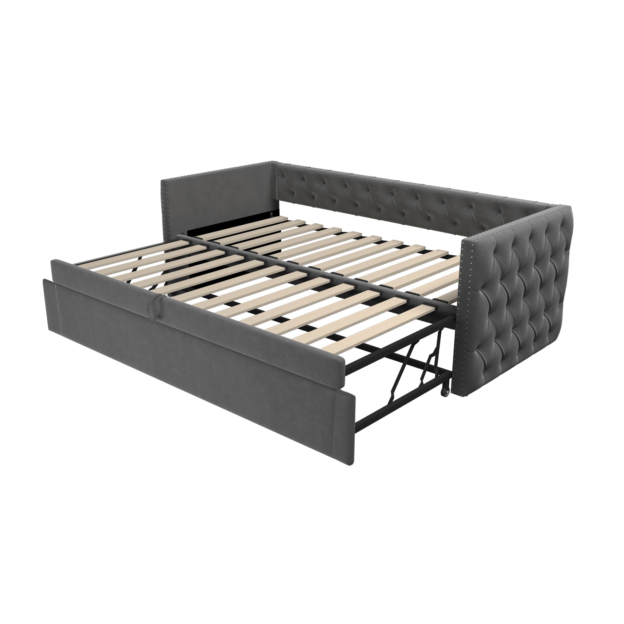 Logidon gestoffeerd bed uitschuifbare slaapbank 90x200 grijs met lattenbodem