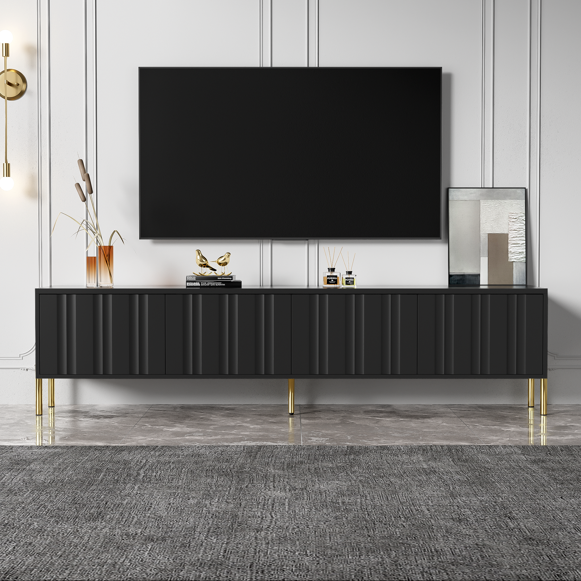 Logidon Zwart TV-meubel met Gouden Tafelpoten 190 cm