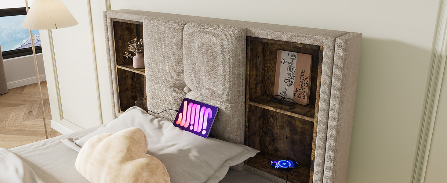 Logidon eenpersoonsbed 90x200 met draadloos opladen USB C en opbergruimte