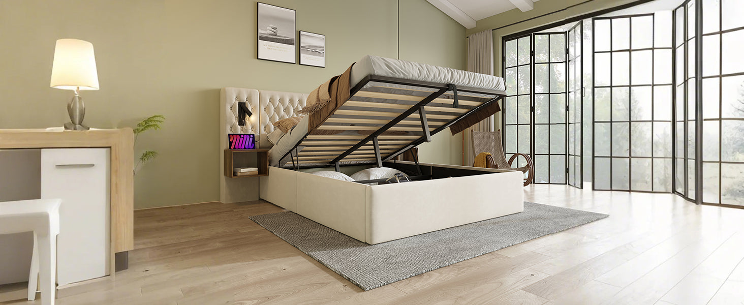 Logidon bedsysteem beige 160x200 cm hydraulisch opbergmatras