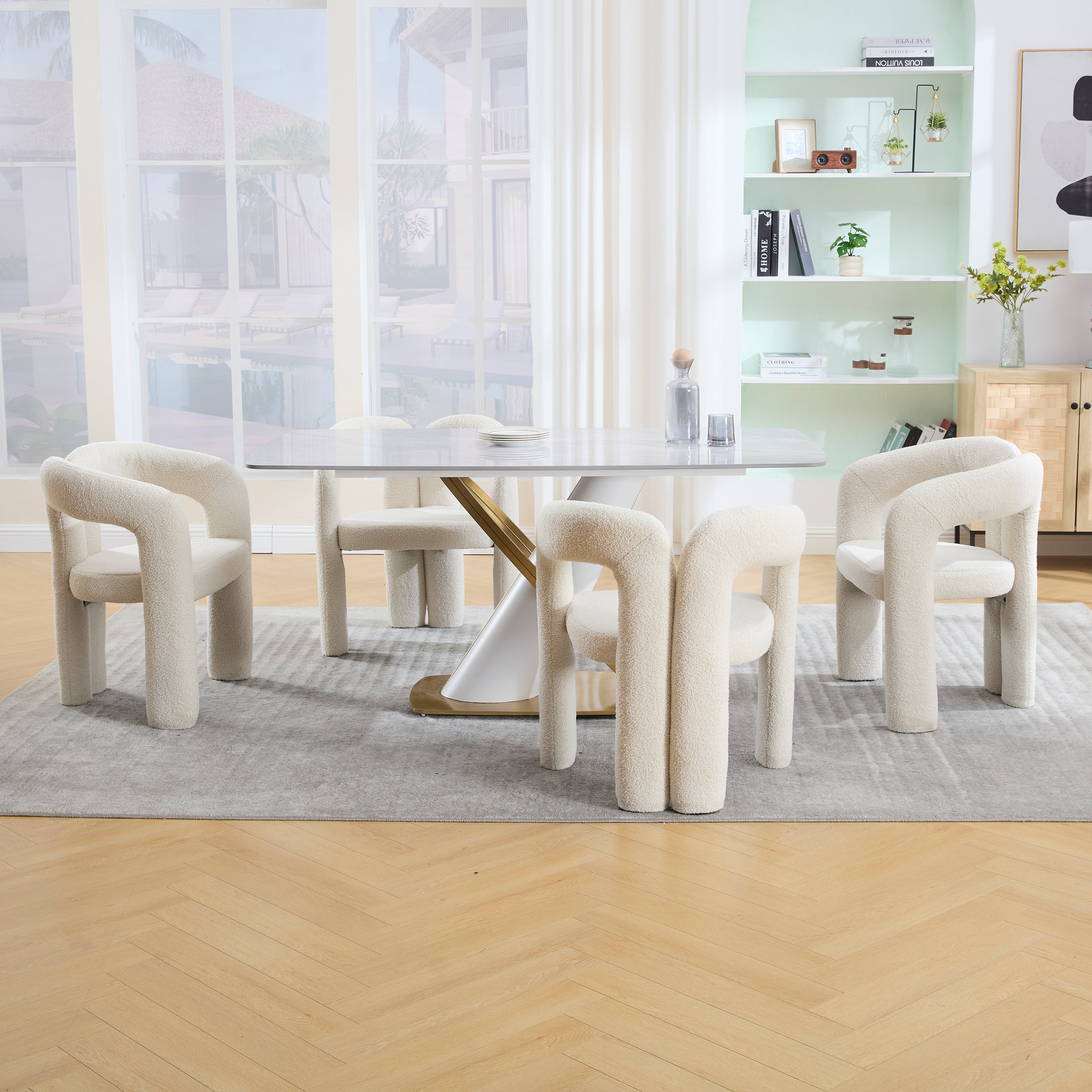 Logidon Premium Ergonomische Fauteuil Teddy Fluweel Beige Set 2