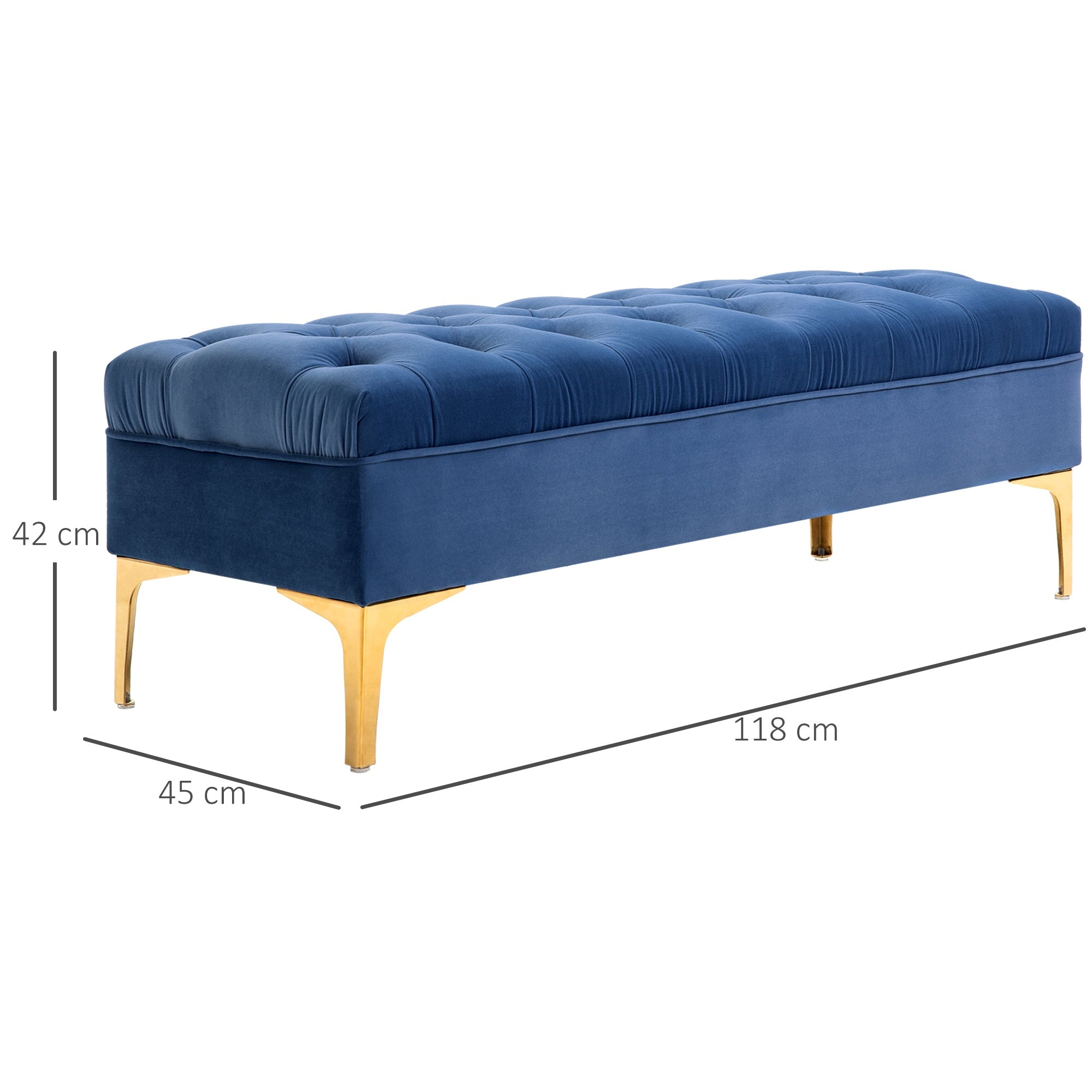Logidon Blauw Fluwelen Bank met Gouden Poten 118x45x42 Cm