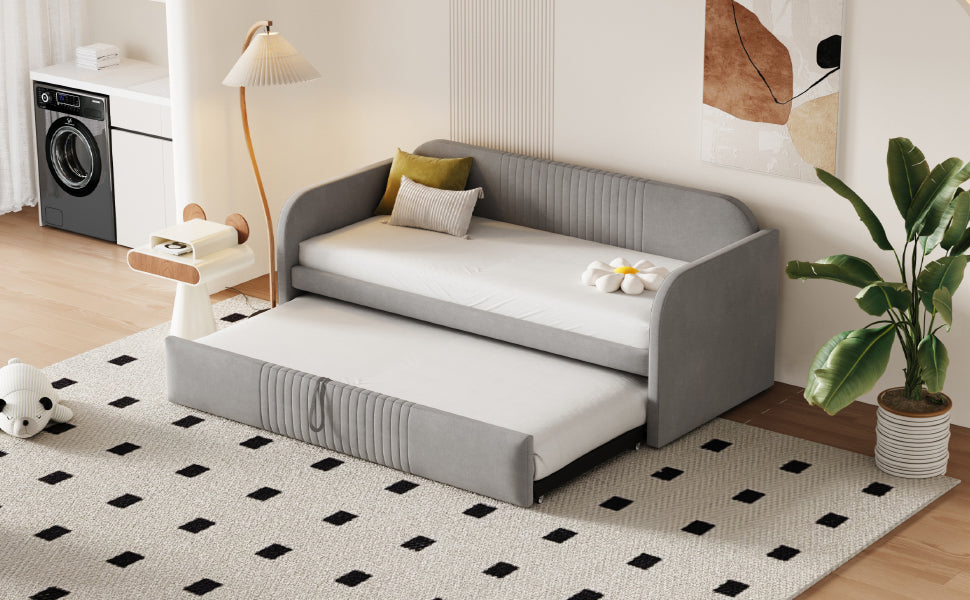 Logidon gestoffeerd bed slaapbank 90/180x190 cm lichtgrijs