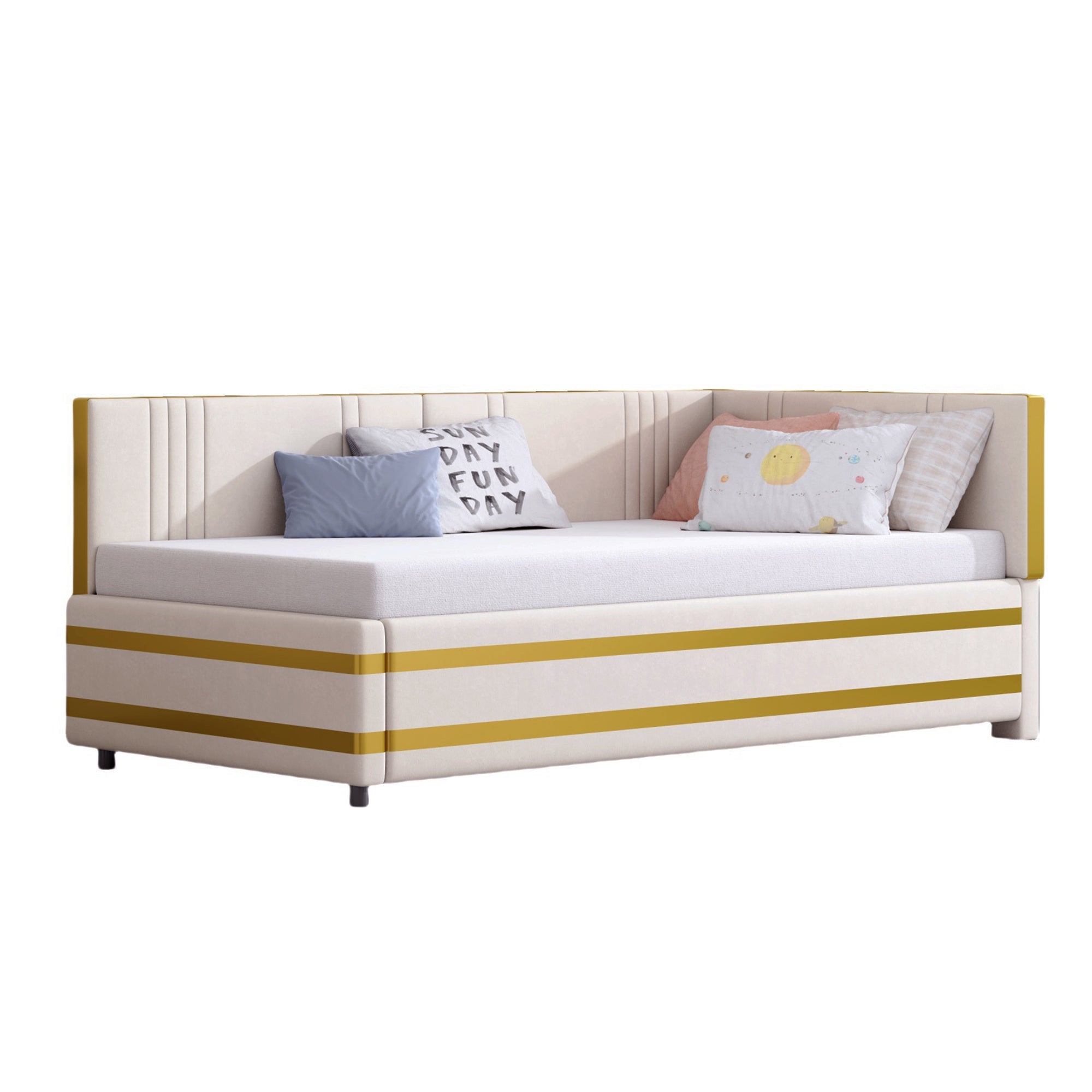 Logidon gestoffeerd bed 90x200 beige met lattenbodem multifunctioneel bed