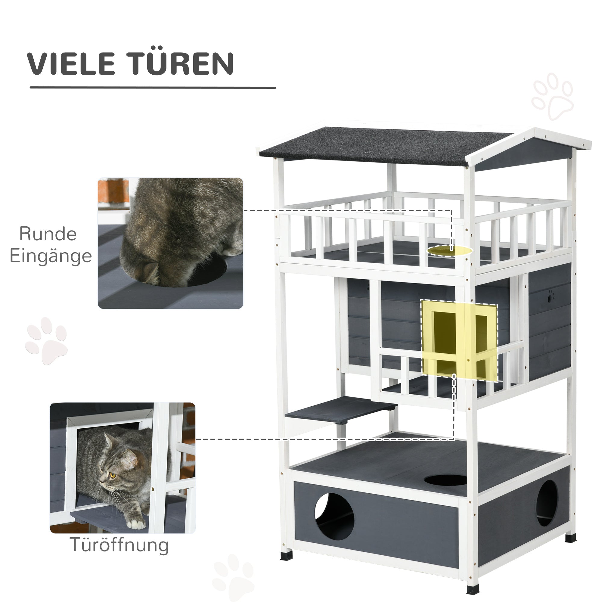 Logidon Kattenhuis met Toilet Grijs met meerdere verdiepingen 78 x 76 x 140 cm