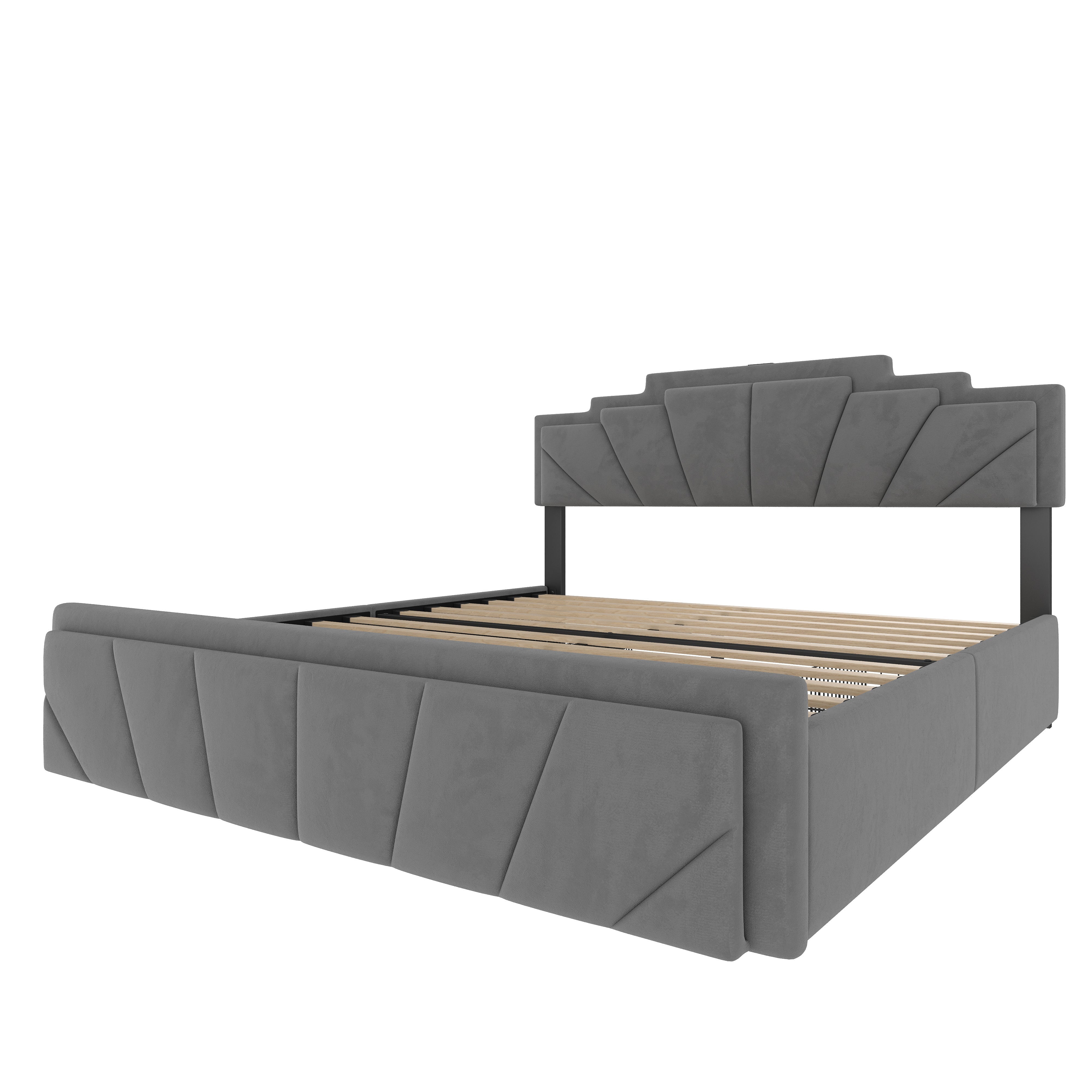 Logidon gestoffeerd bed 160x200 cm donkergrijs fluweel LED-hoofdbord