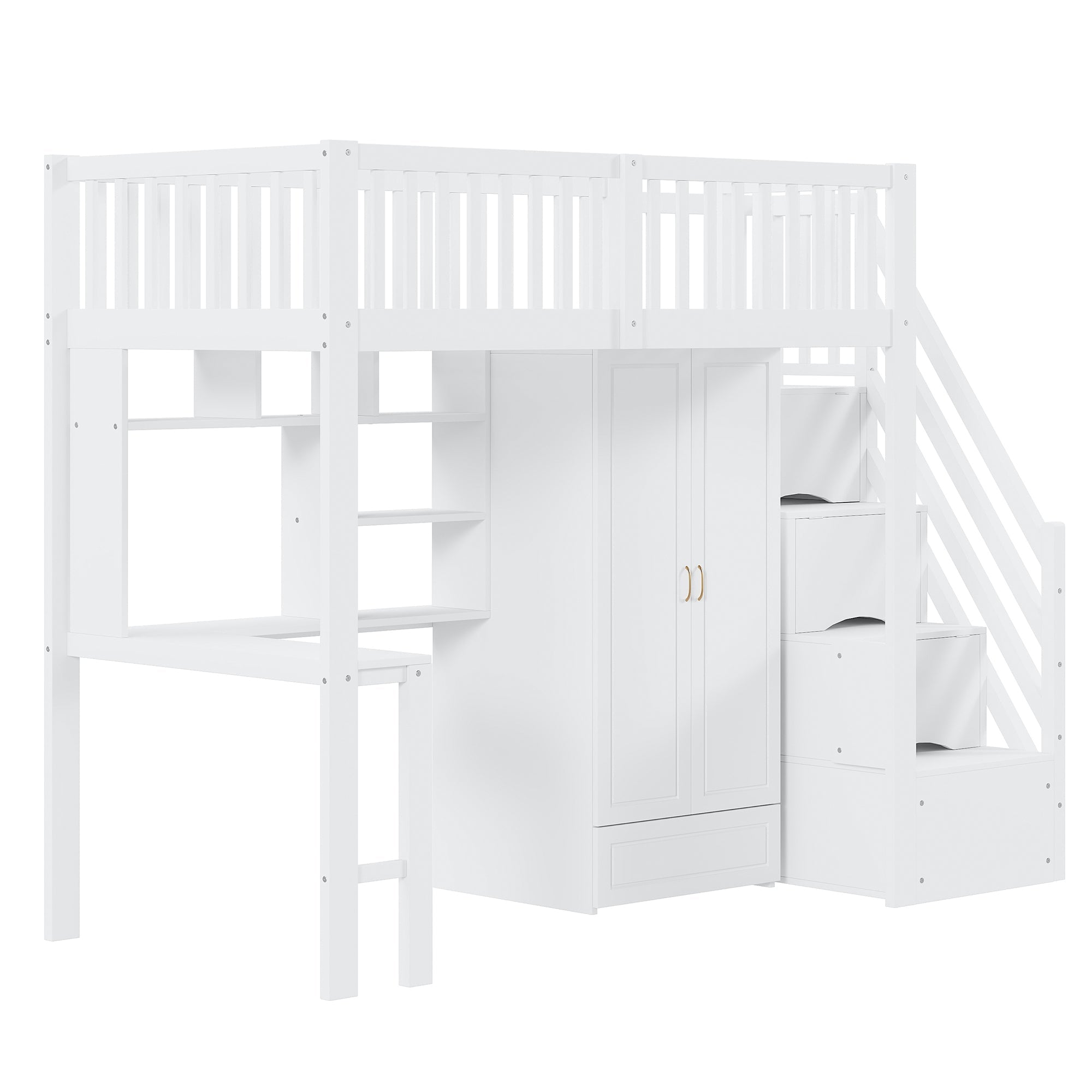 Logidon hoogslaper 90x200 wit met grote kledingkast en tafel