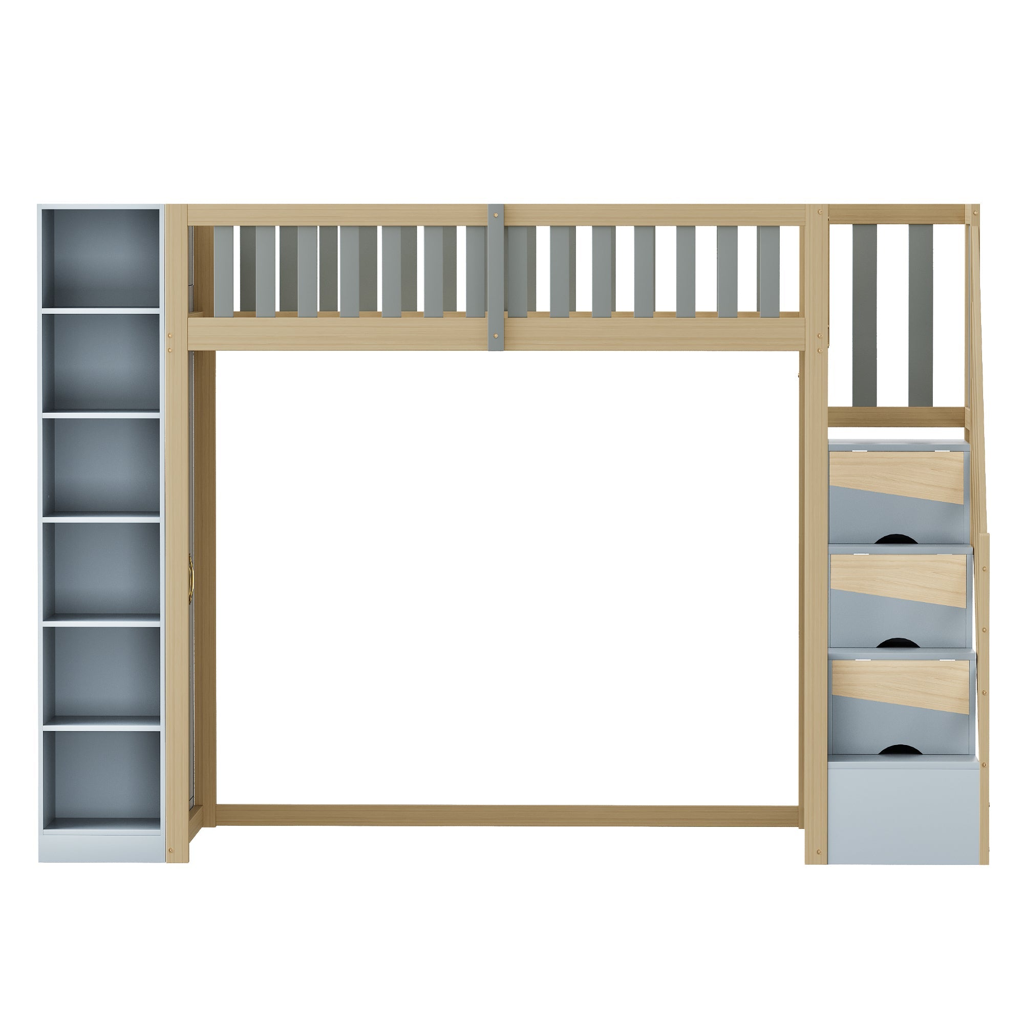 Logidon hoogslaper 90x200 multifunctioneel grijs natuurlijk hout met planken