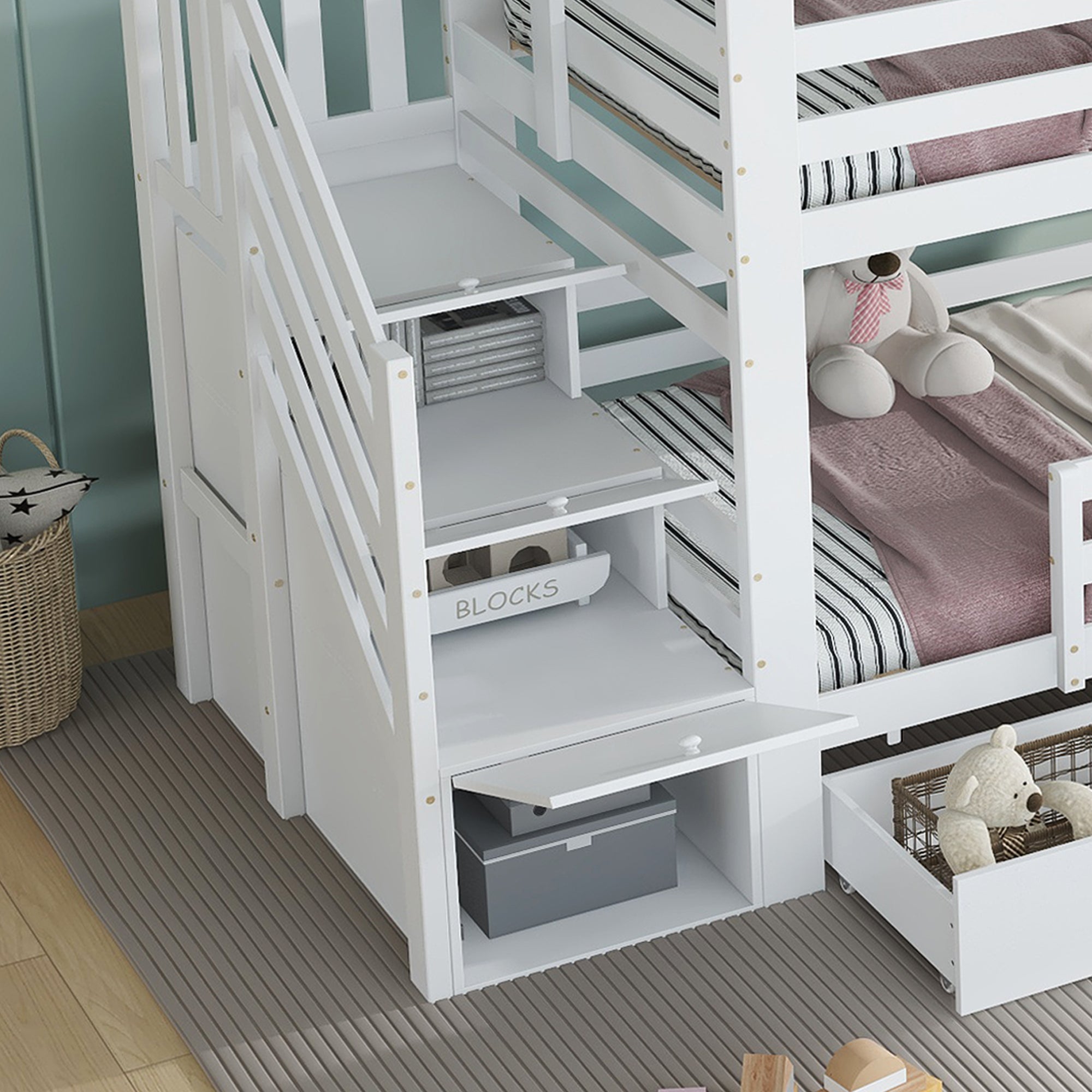 Logidon stapelbed kinderbed 90x200 wit met trapkast