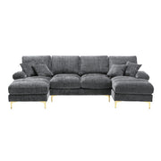 Logidon Modern Chenille U Shape Sectional Sofa Gray Double Berths
