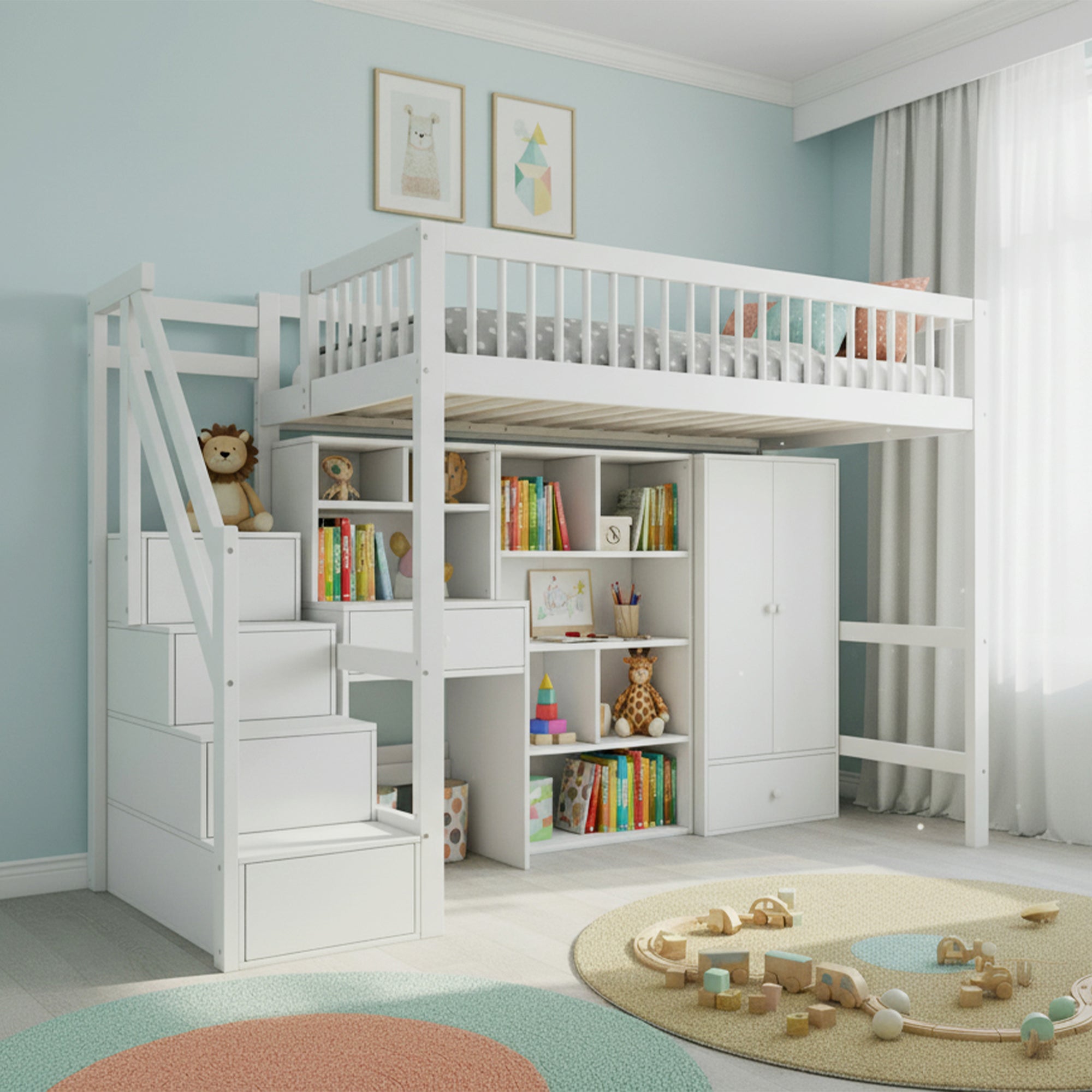Logidon Kinderbed Loft Met Bureau Opbergruimte 90x200 Wit