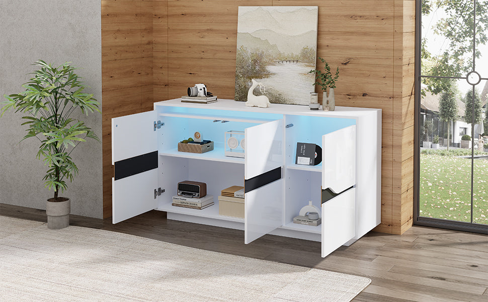 Logidon Sideboard 140x40x76 Cm White Black With 3 Doors LED