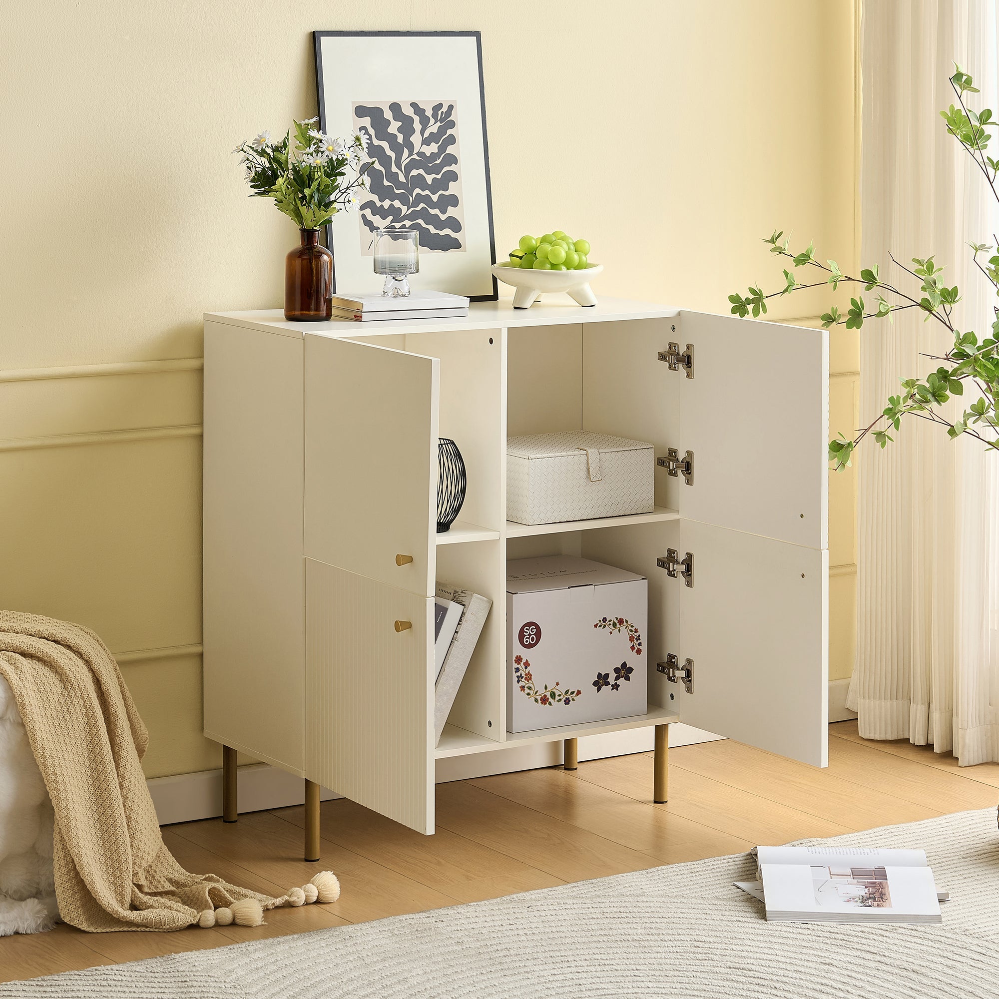 Logidon Wit MDF dressoir 80x36x90 cm zinken handvat stalen poten