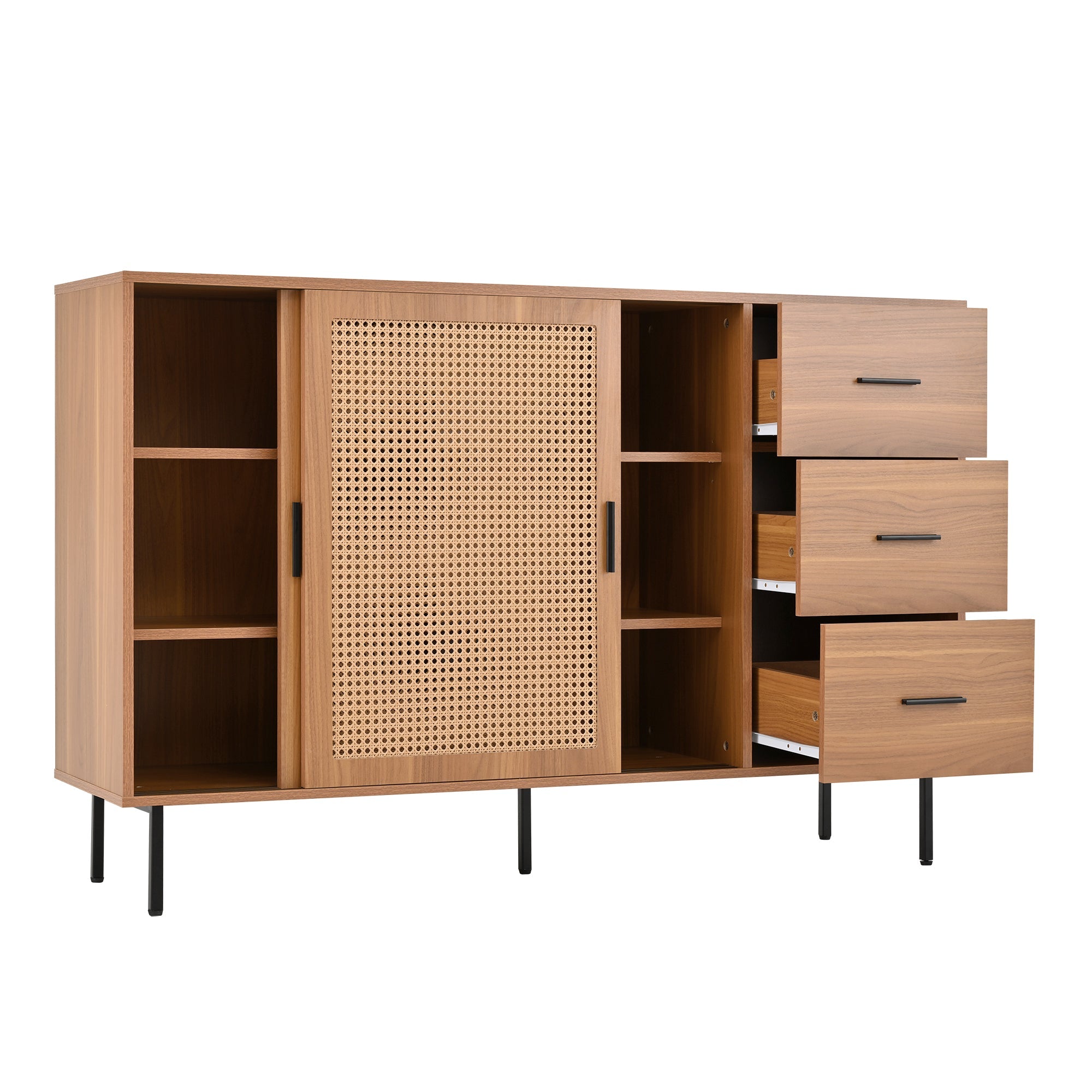 Logidon dressoir naturel 140x37x91cm met 2 schuifdeuren en 3 lades