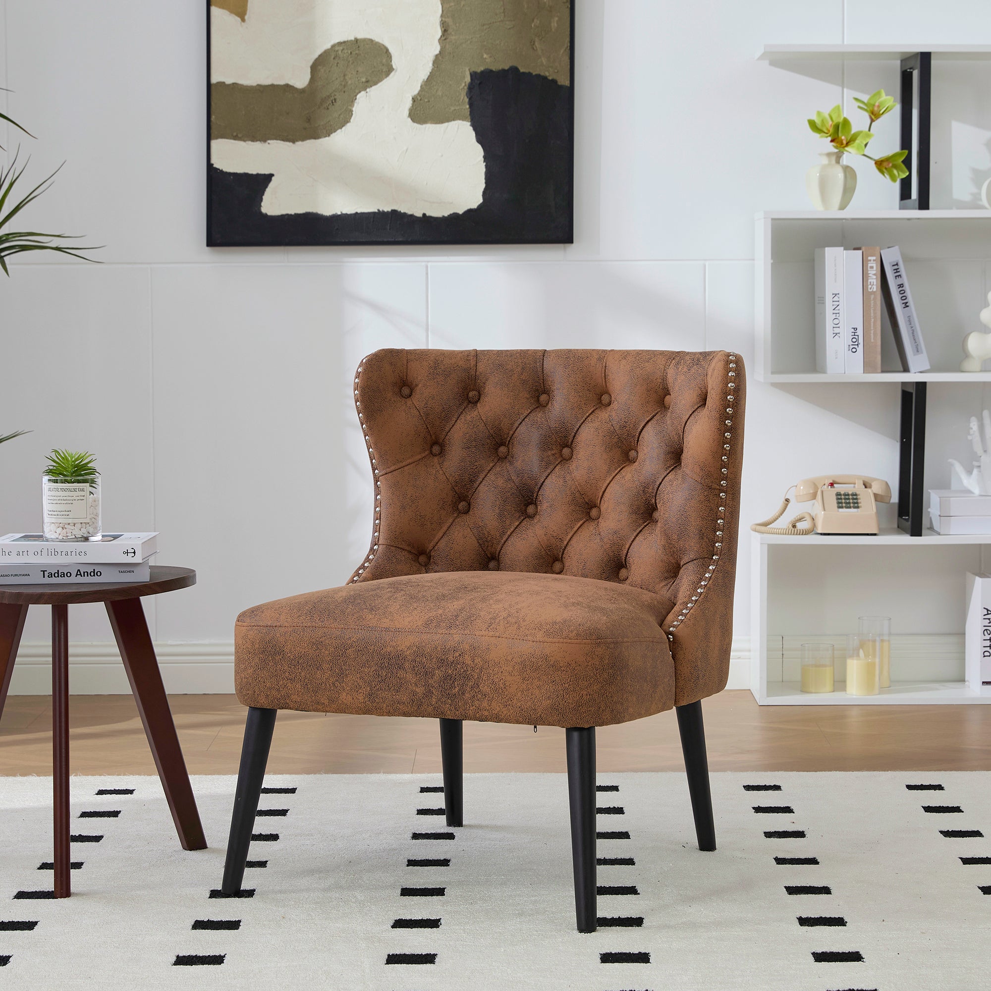 Logidon Tech stoffen fauteuil zonder armknop en klinknagels koffiebruin