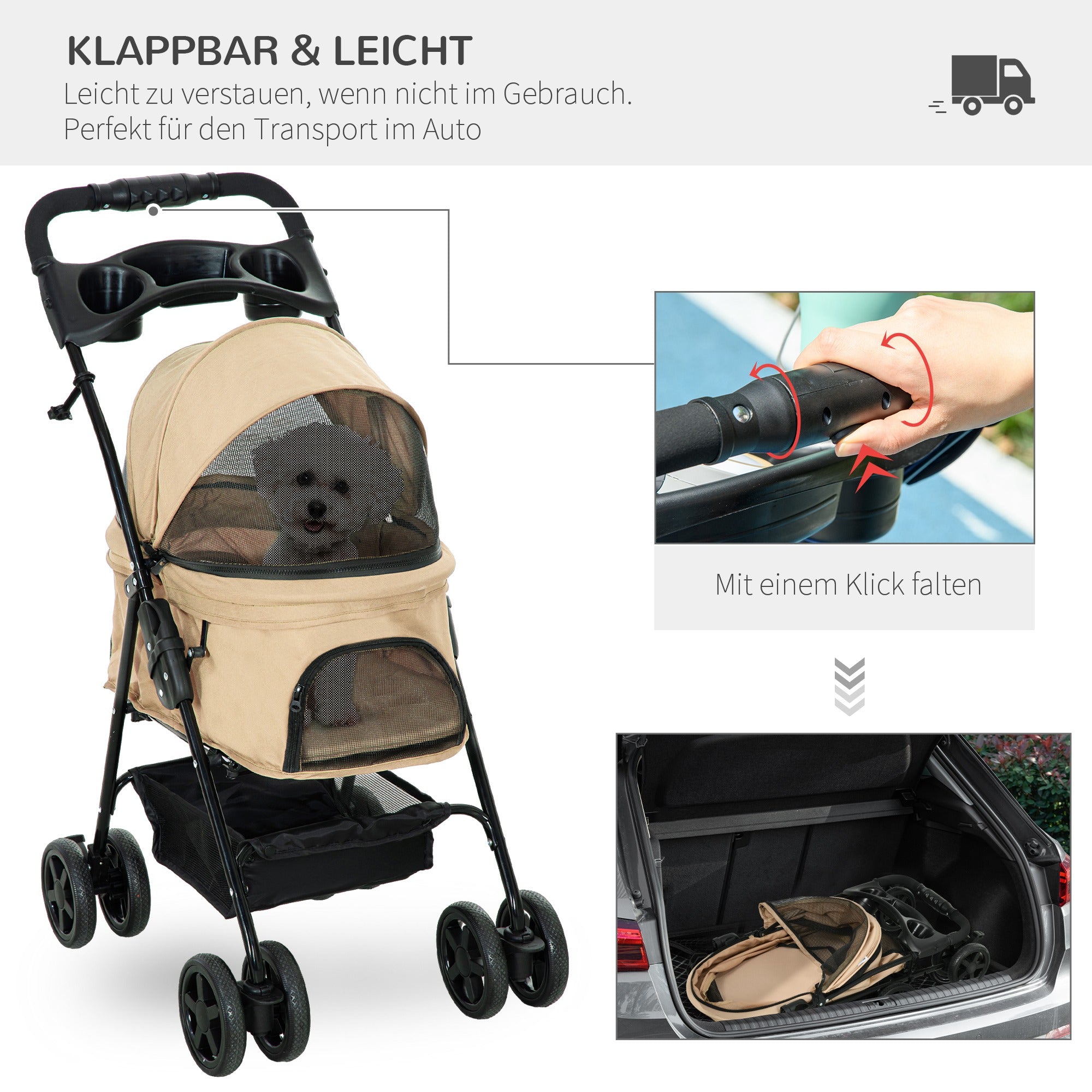 Logidon hondenbuggy kaki opklapfunctie 67x45x96 cm