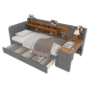 Logidon Daybed 90x200 cm slaapbank met bureau grijs USB Type C