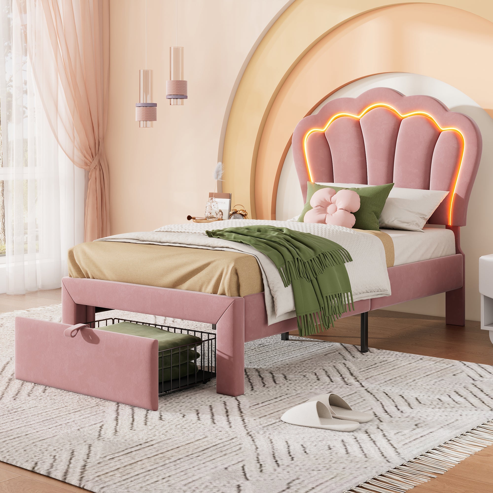 Logidon Kinderbed LED 90x200 Roze met Laden App Bediening