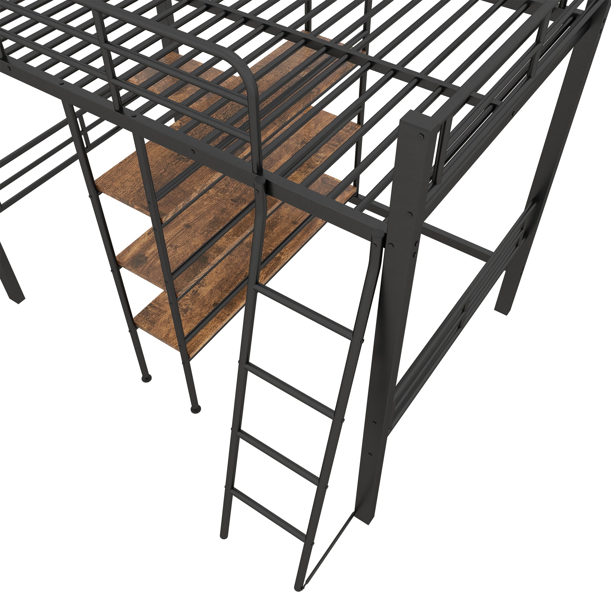 Logidon hoogslaper 90x200 cm met bureau, metalen frame zwart