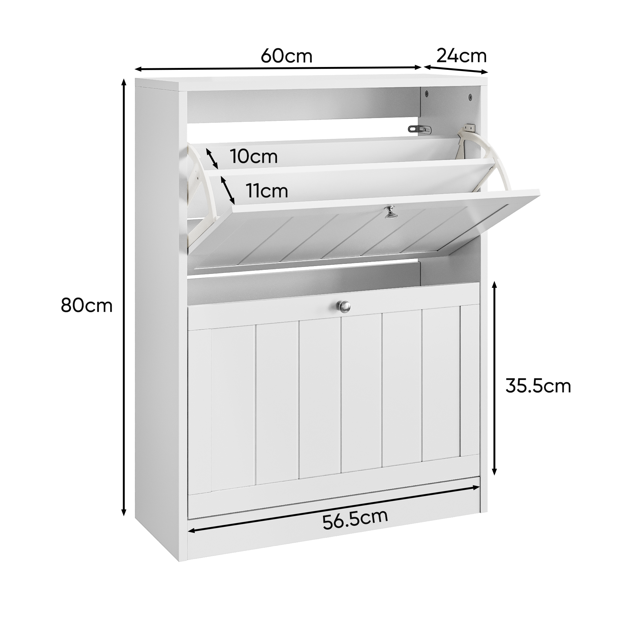 Logidon 60 cm witte schoenenkast vrijstaand met 2 inklapbare lades
