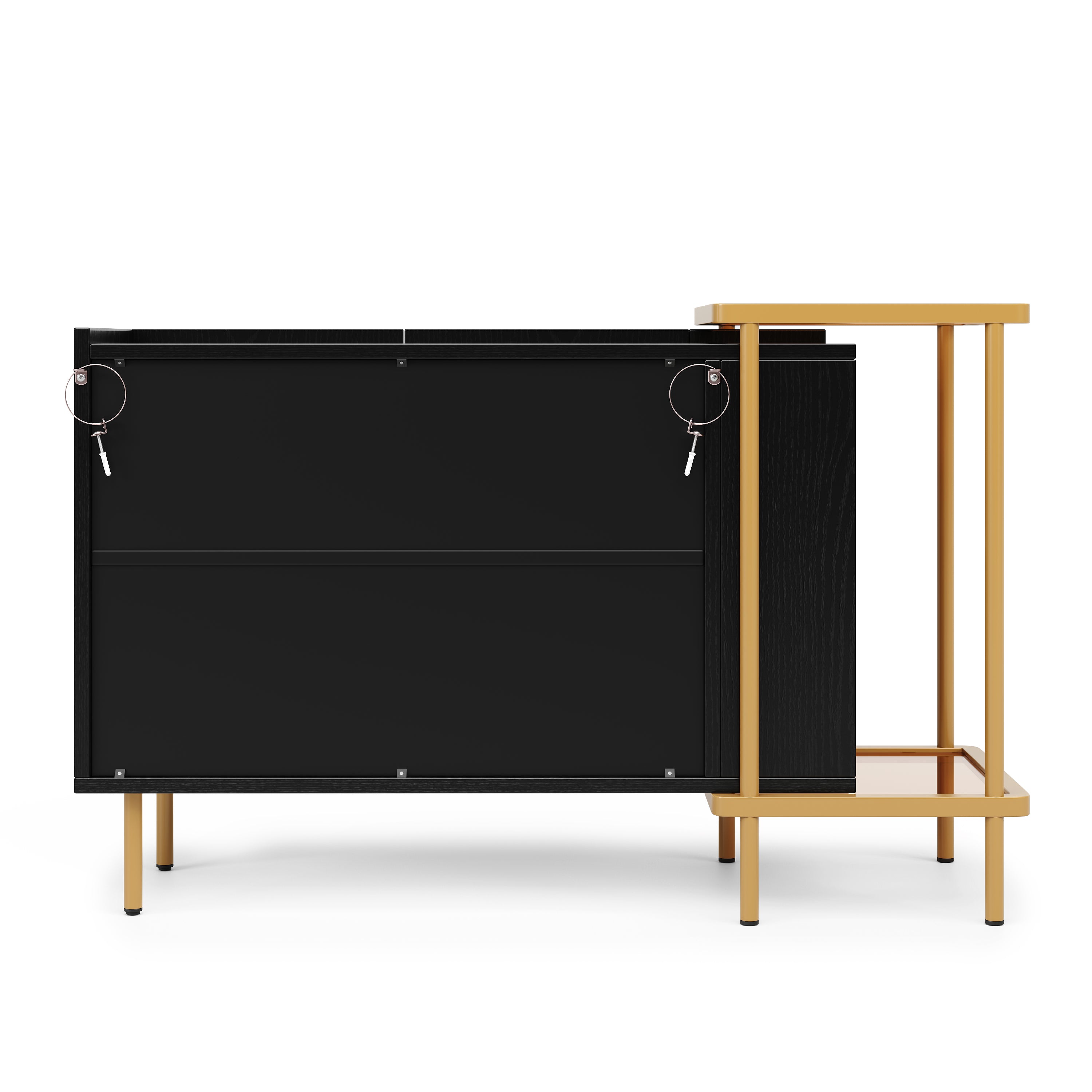 Logidon Dressoir Zwart Glazen Blad En Metalen Poten 120x40x77.5