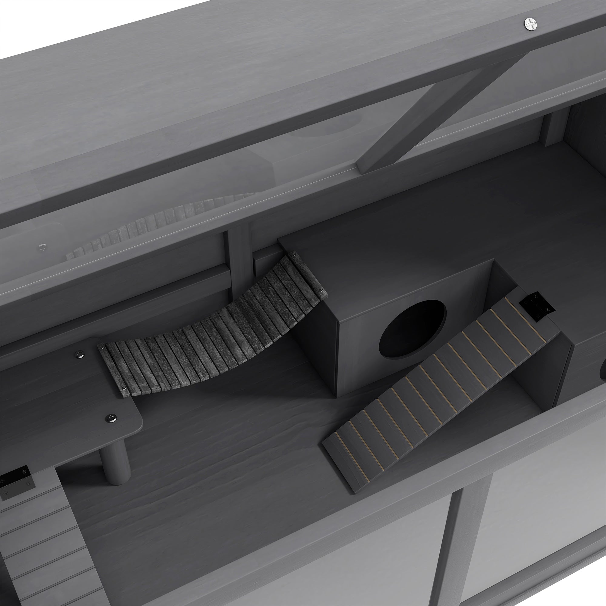 Logidon Hamsterkooi Hout 100 cm met open dakbrugladders grijs