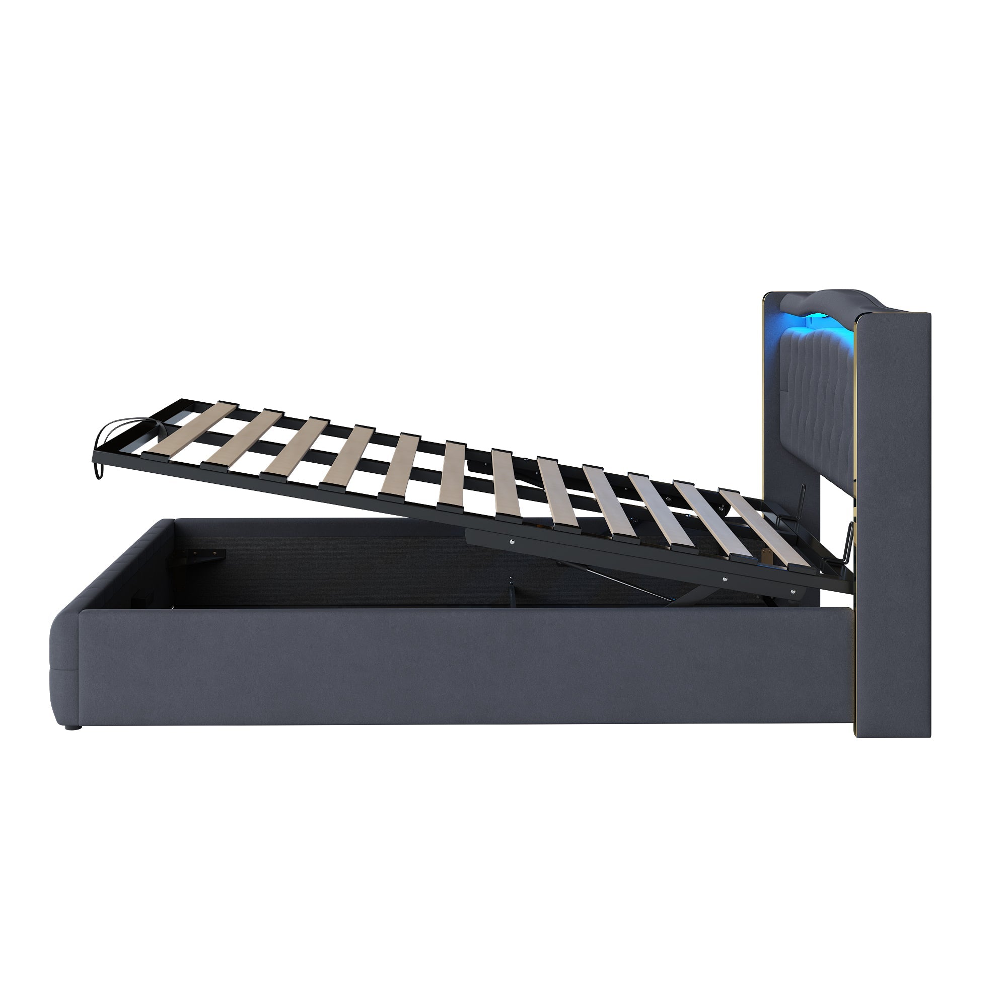 Logidon gestoffeerd bed 160x200 zwart fluweel stof met LED verlichting