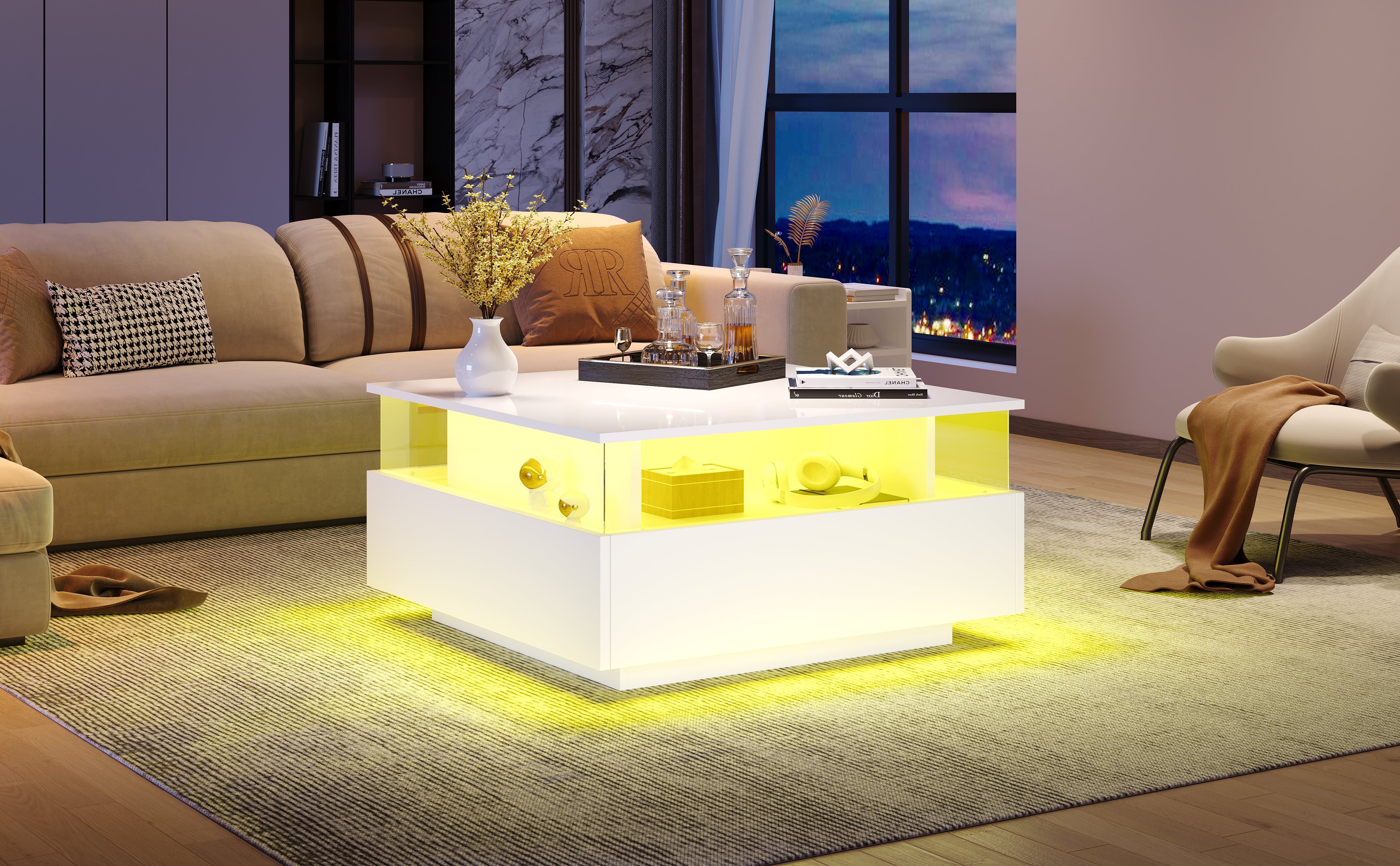 Logidon witte hoogglans salontafel 70x70x41 cm met LED-verlichting