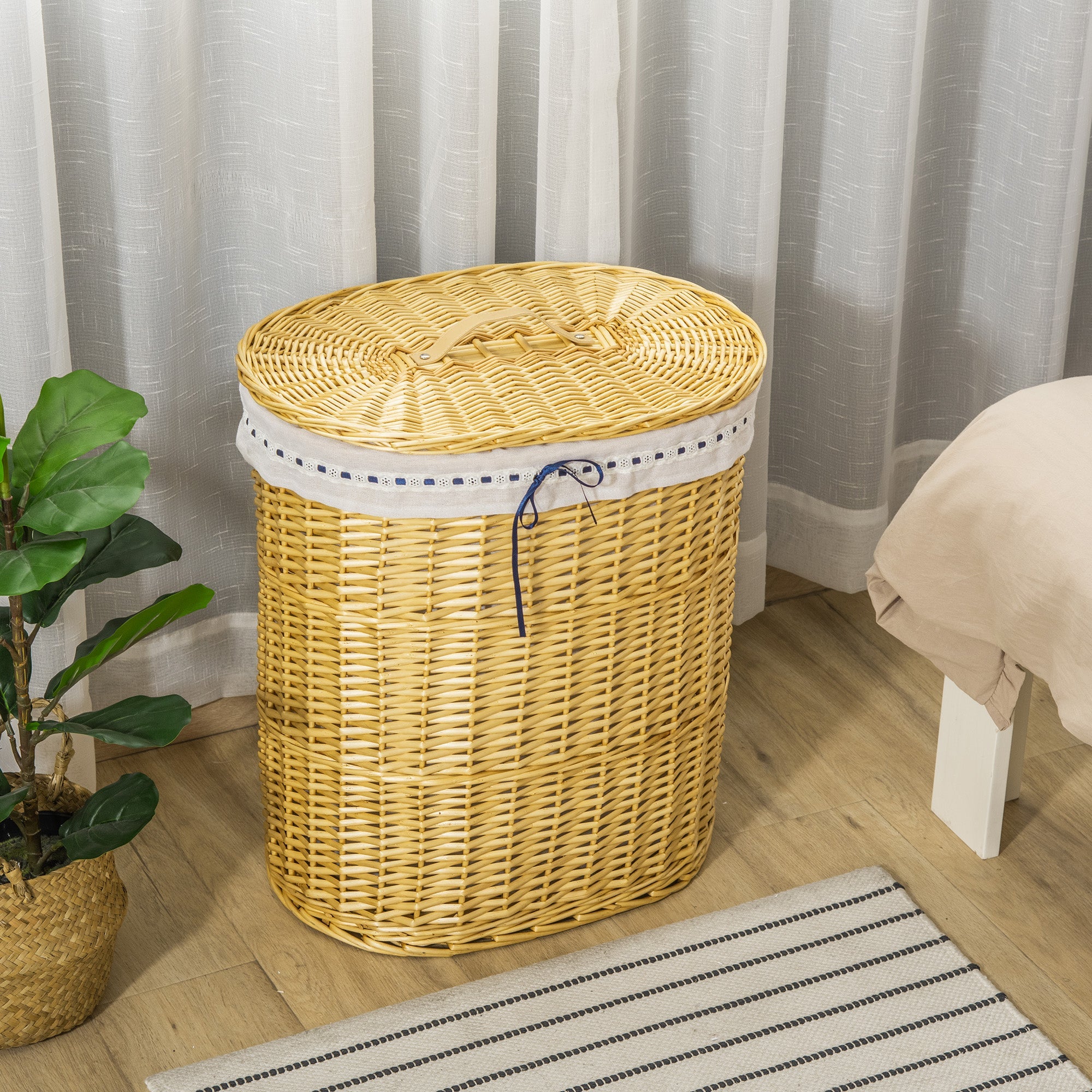 Logidon wasmand met deksel van riet 100 L naturel 51x38x57cm