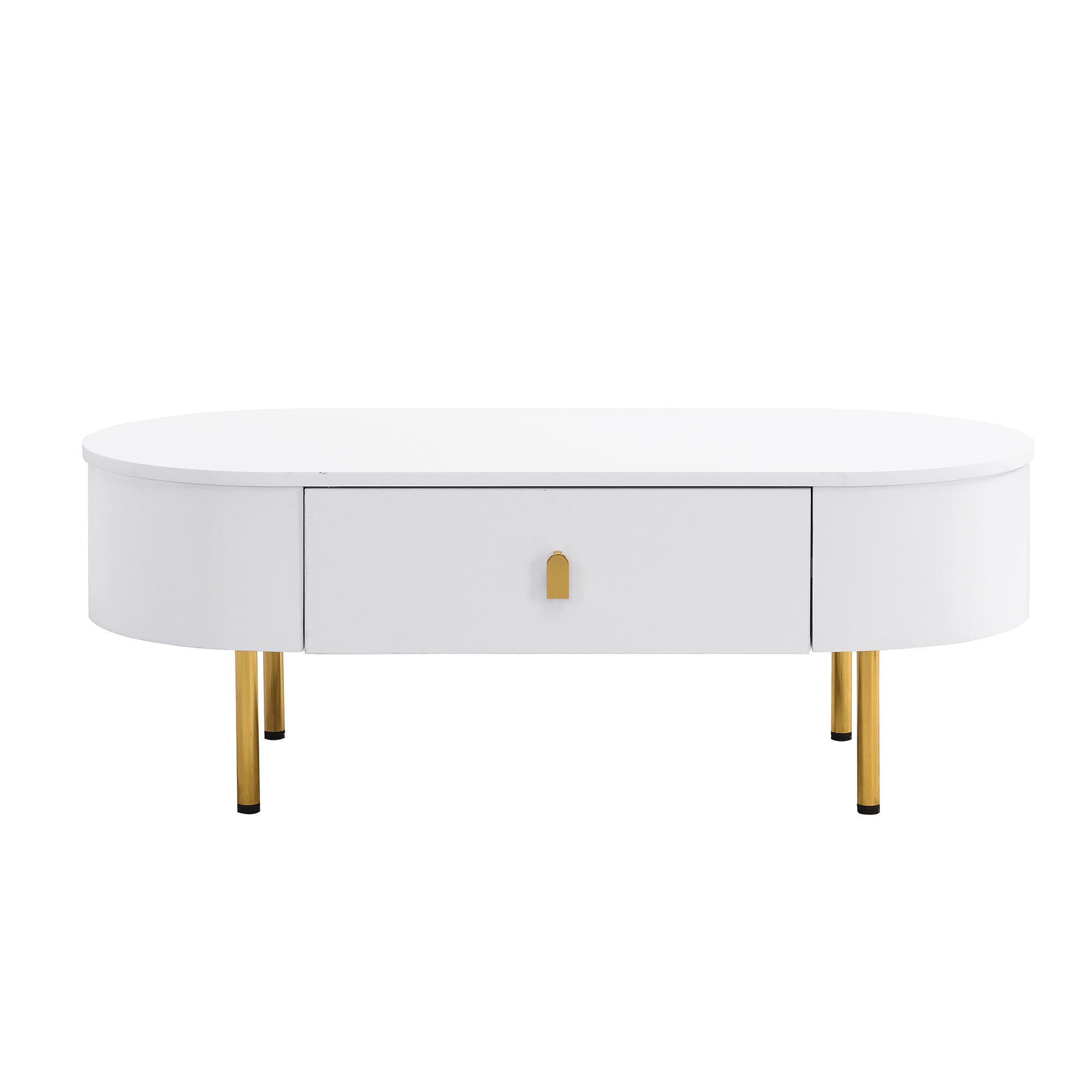 Logidon White Coffee Table With Two Drawers And Gold Handles