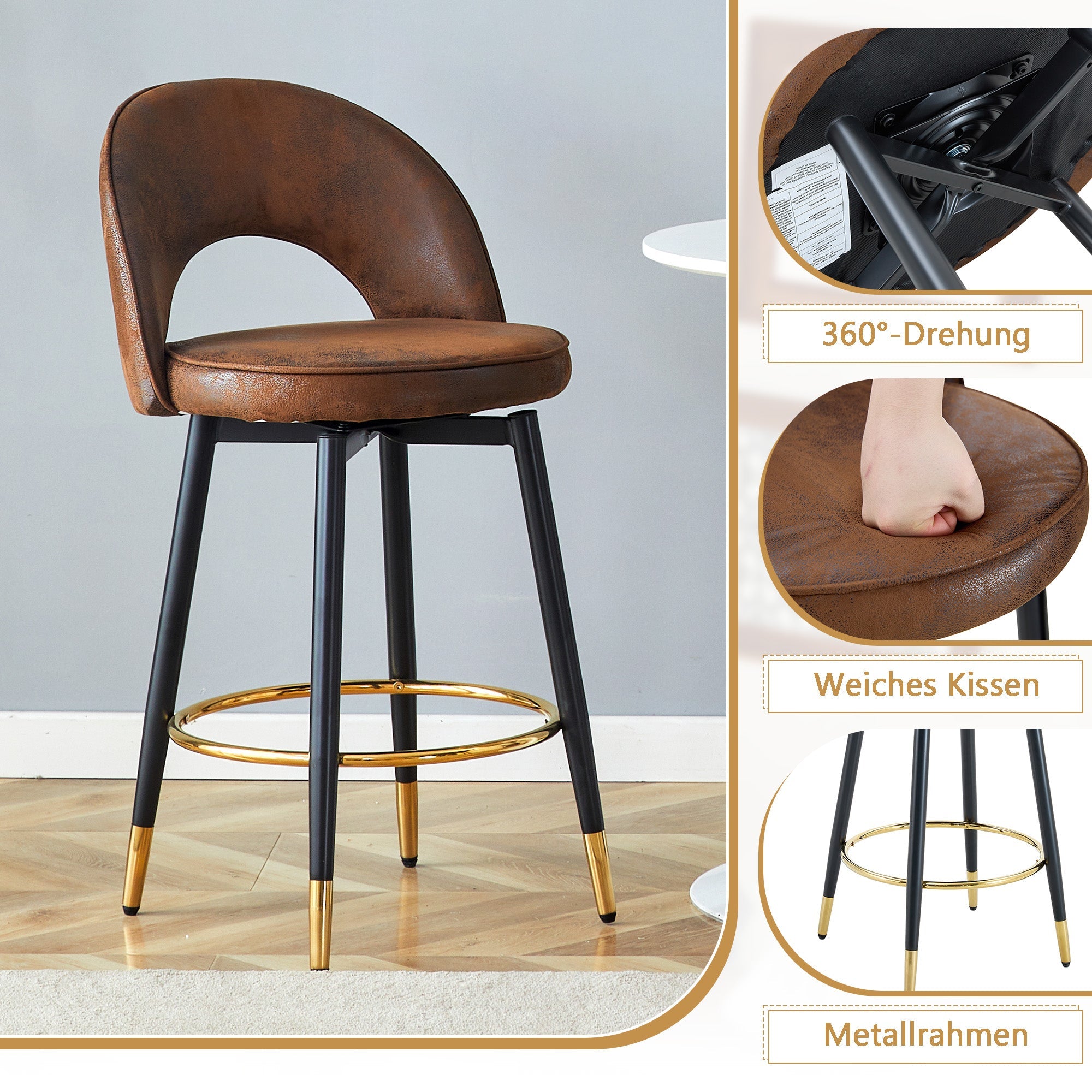 Logidon 360° draaibare barstoel bruin technologie stof set van 2
