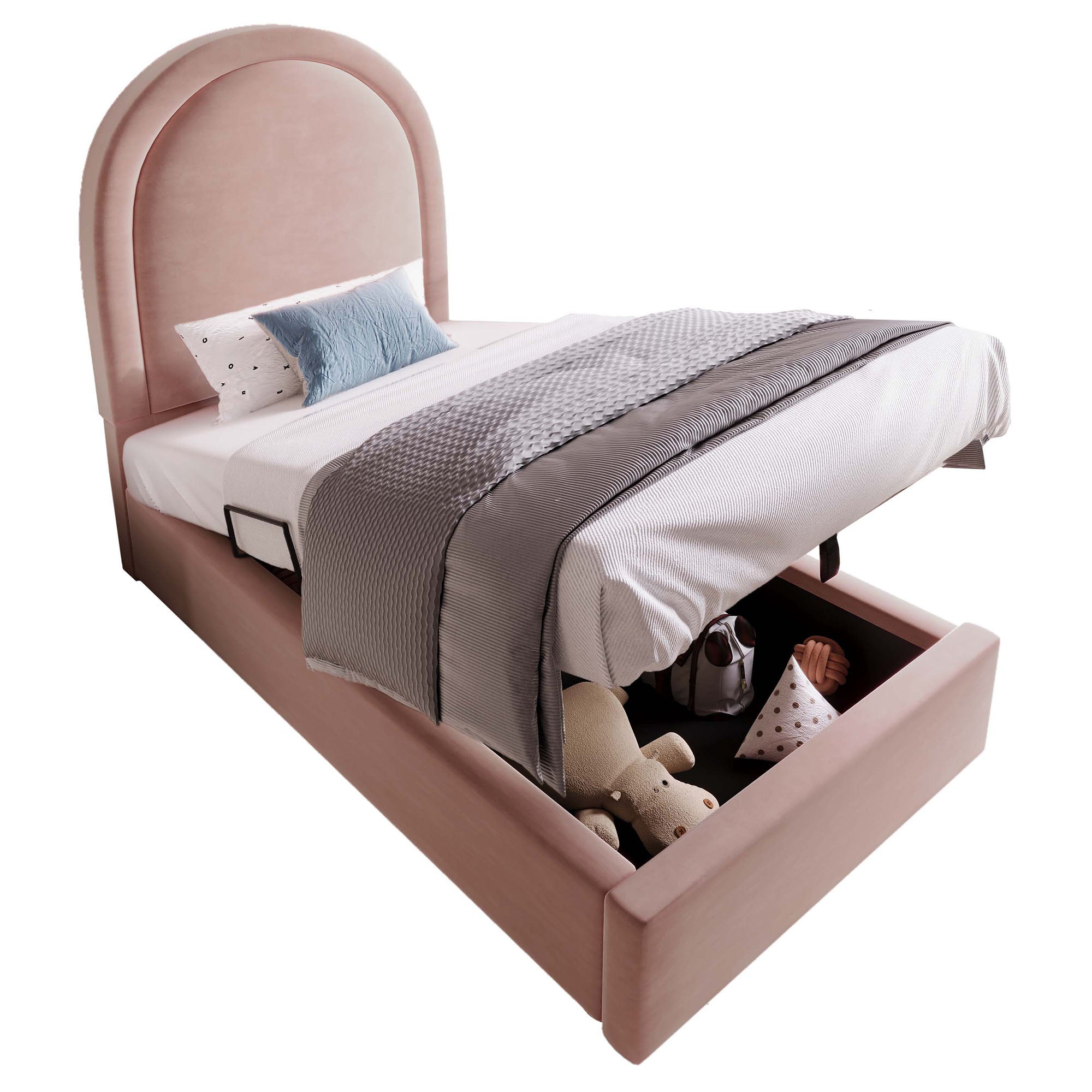 Logidon gestoffeerd bed kinderbed roze 90x200 cm met matras