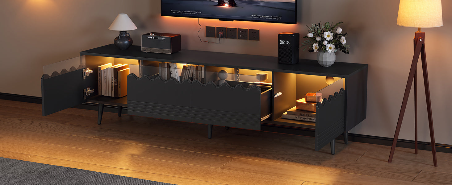 Logidon 176x38x45 cm zwart TV-lowboard met LED-verlichting