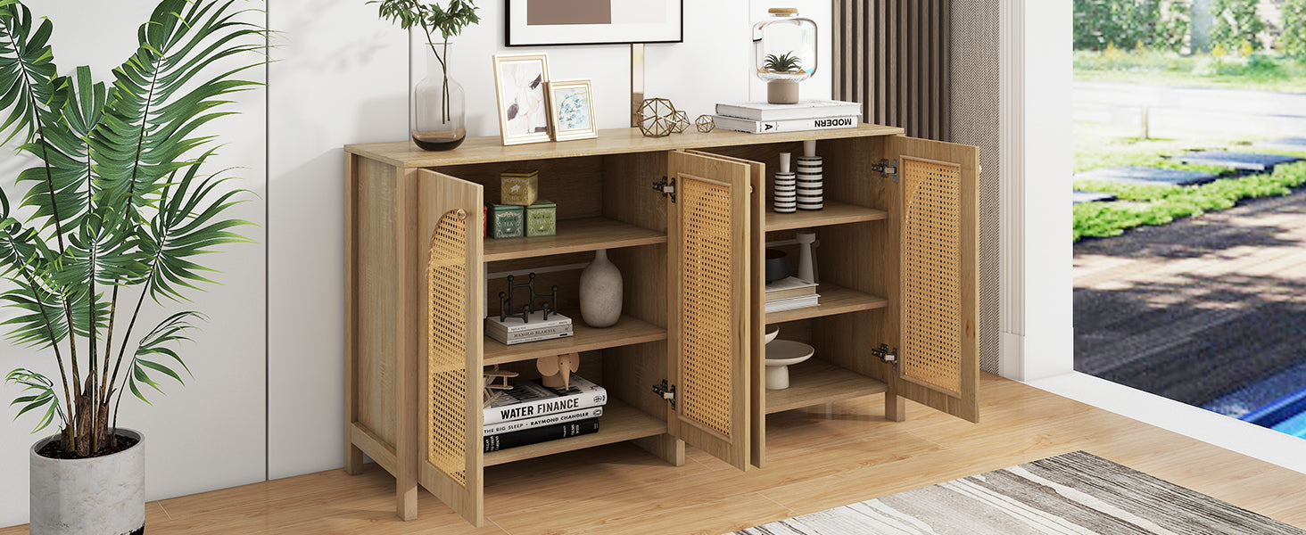 Logidon Dressoir 145x40x80 cm met vier rotan deuren natuurlijk hout